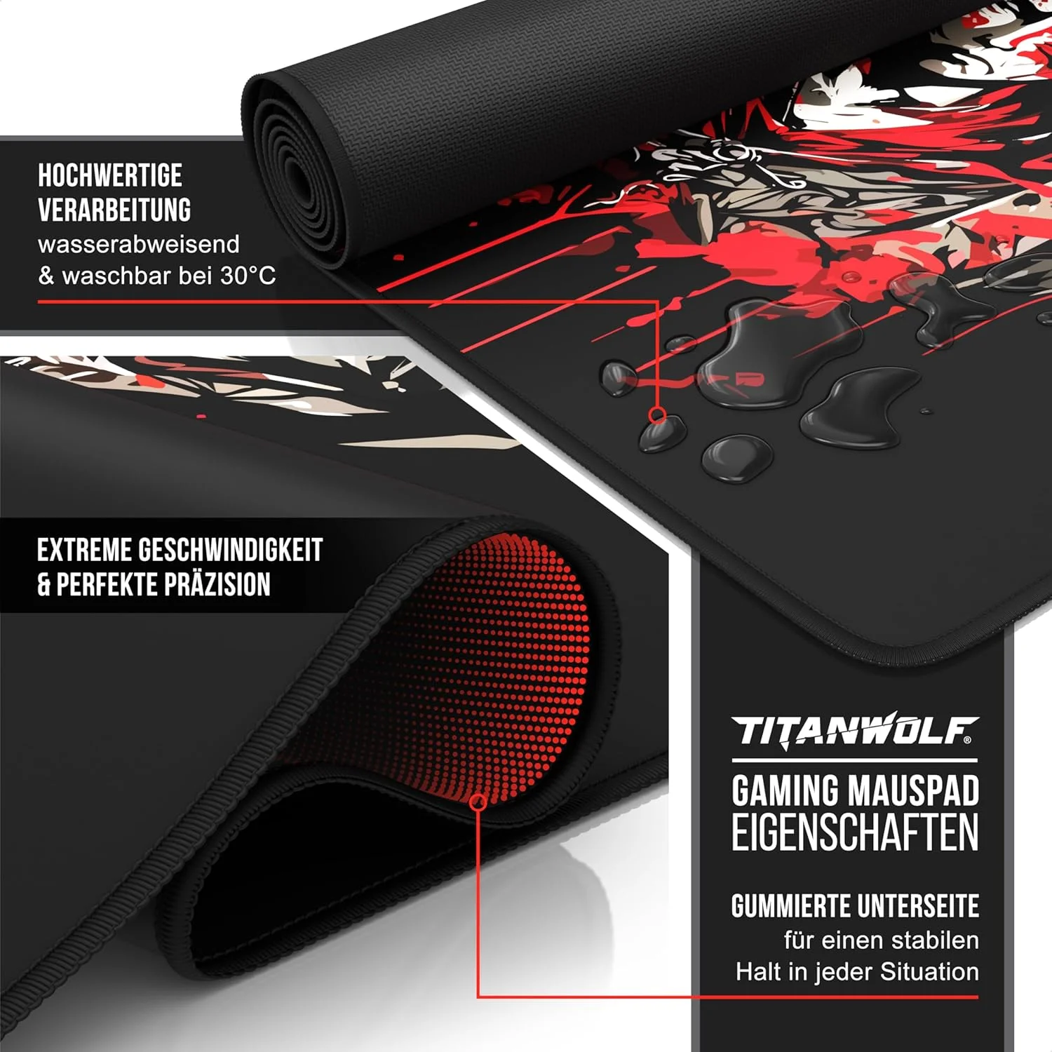 TITANWOLF - پد ماوس گیمینگ XXL با سرعت بالا 900 x 400mm - پد ماوس XXL - زیرانداز رومیزی سایز بزرگ - بهبود دقت و سرعت - سامورایی