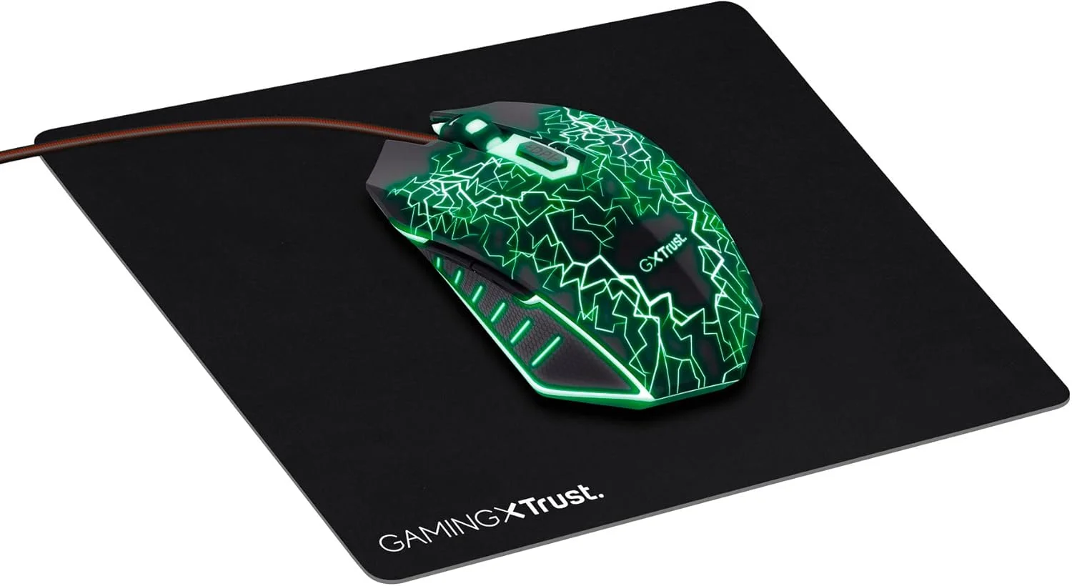 موس گیمینگ Trust Gaming GXT 783X Izza به همراه ماوس پد، 800-4000 DPI، نورپردازی LED، کابل USB 180 سانتی متری، ماوس پد با زیره ضد لغزش، ماوس کامپیوتر با سیم برای لپ تاپ، کامپیوتر، دسکتاپ، مشکی