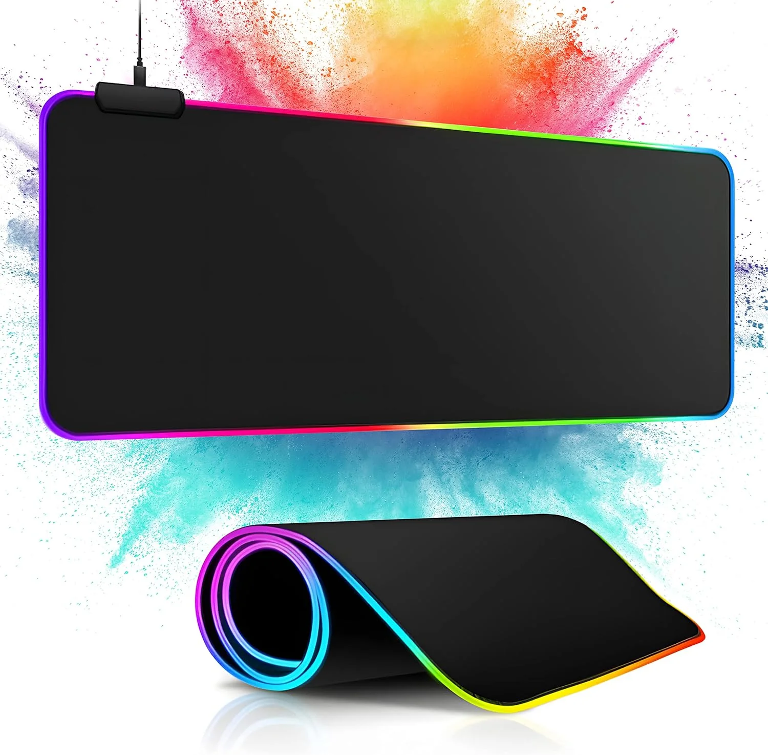پد ماوس گیمینگ m MU RGB، پد ماوس 800x300 میلی متر، پد ماوس گیمینگ XXL بزرگ، 13 حالت نورپردازی 7 رنگ LED ضد لغزش برای کامپیوتر PC گیمرهای حرفه ای، مشکی