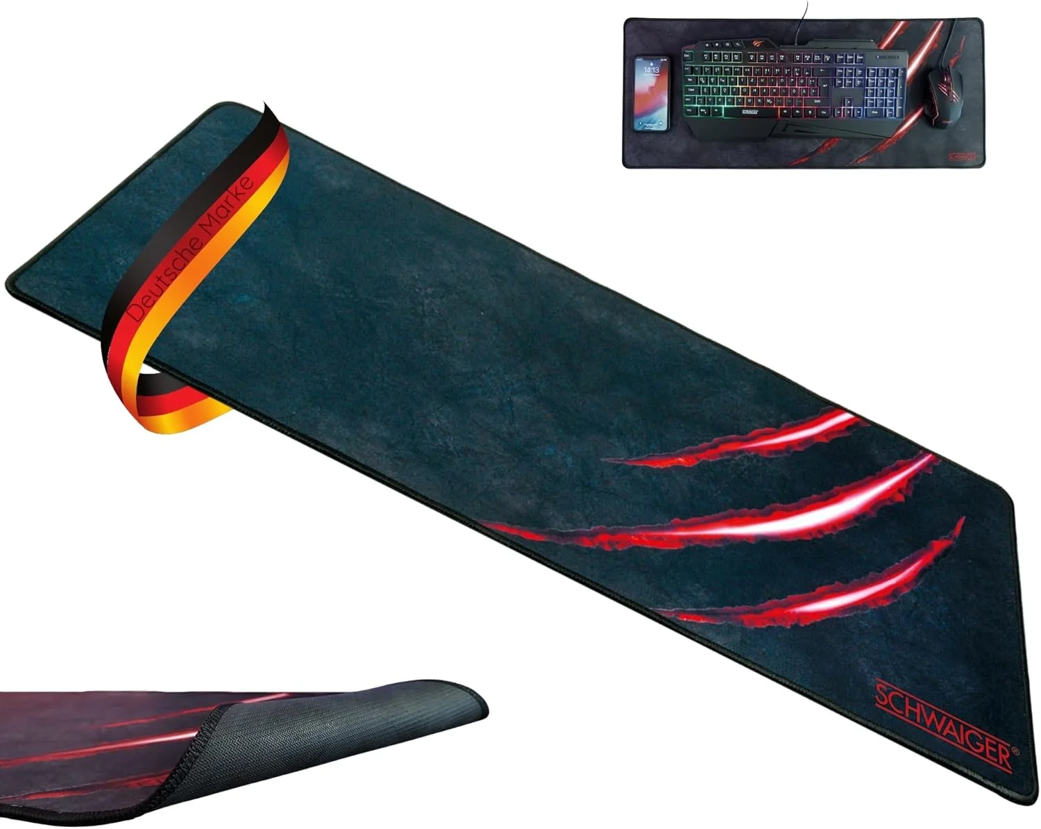 پد ماوس گیمینگ بزرگ شوایگر مدل GM700، زیرانداز ماوس، پد زیر ماوس، زیرانداز میز کامپیوتر، لوازم جانبی کامپیوتر سایز XXL، ابعاد 750x300mm، ضد لغزش، لبه های دوخته شده، مشکی-قرمز