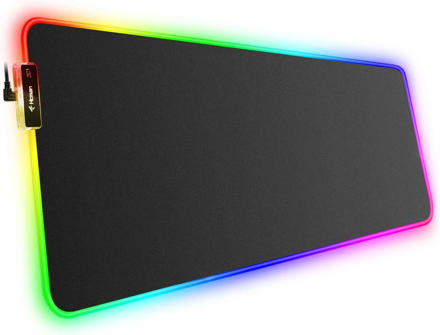 پد ماوس گیمینگ RGB مدل XXL از Hcman - پد ماوس 800x300 میلی‌متری با پایه لاستیکی ضد لغزش، 7 رنگ LED، 10 حالت نورپردازی برای کامپیوتر، رایانه شخصی، گیمرهای حرفه‌ای (مشکی)