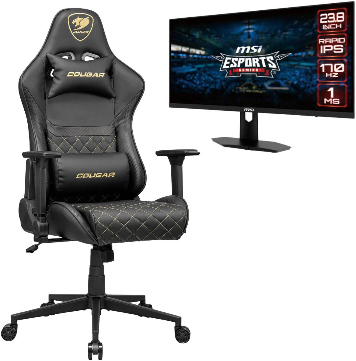 بسته عملکرد حرفه‌ای گیمر - صندلی گیمینگ Cougar Armor One V2 + مانیتور گیمینگ MSI G244F eSports | G244F/3MAO2GLB.0001