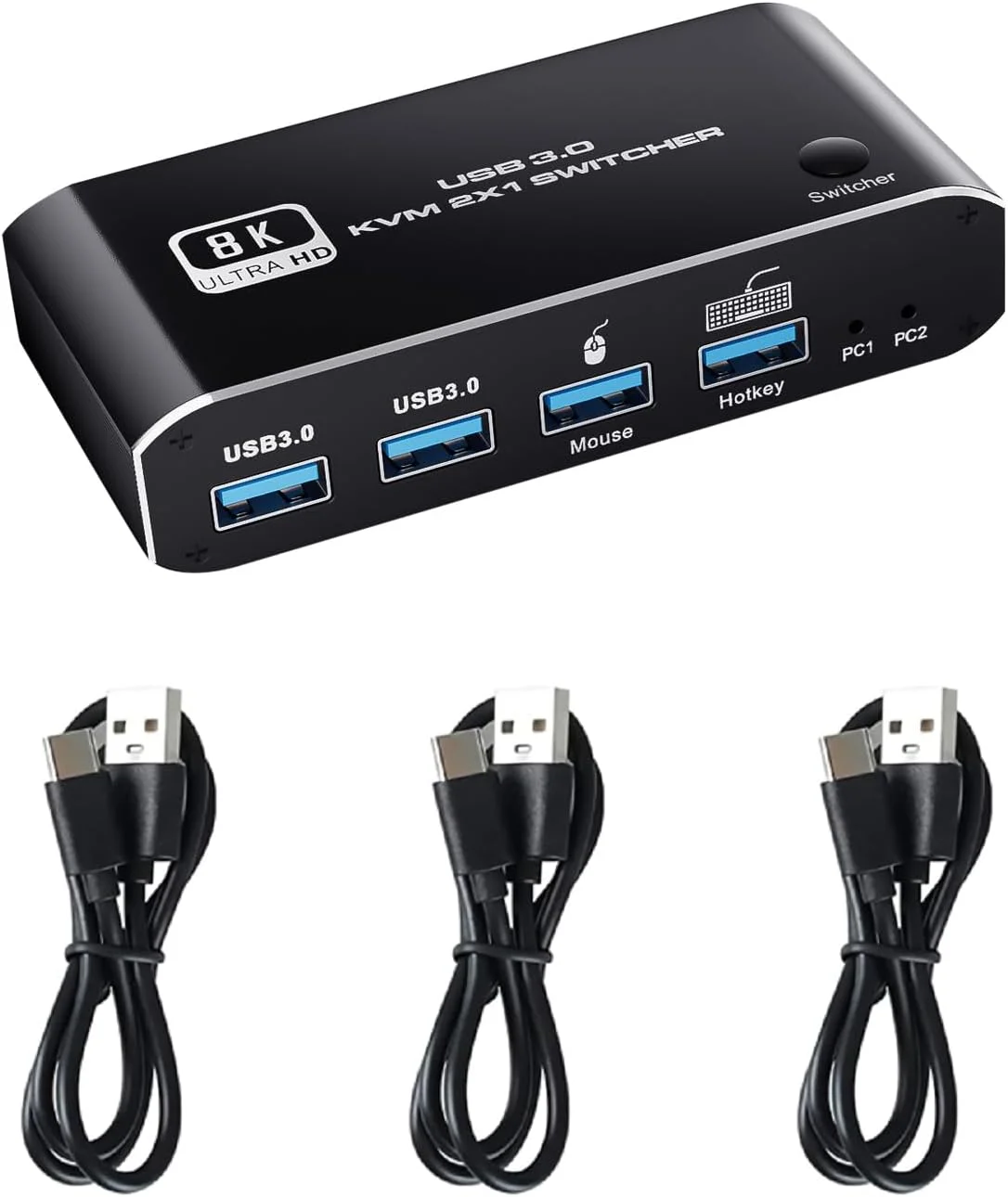 سوئیچ KVM دو مانیتوره HDMI با رزولوشن 8K@60Hz و 4K@120Hz، 2 به 1، با کلید میانبر