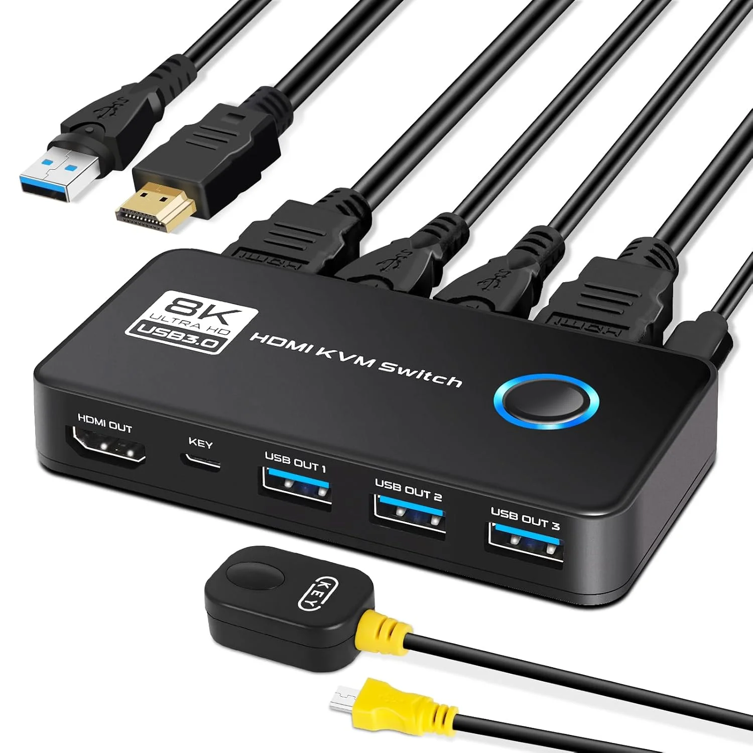 سوئیچ KVM هشتK HDMI مدل TCNEWCL، هشتK@60Hz چهارK@120Hz KVM برای اشتراک 2 کامپیوتر با 1 مانیتور و 3 دستگاه USB 3.0، شامل 2 کابل HDMI و 2 کابل USB