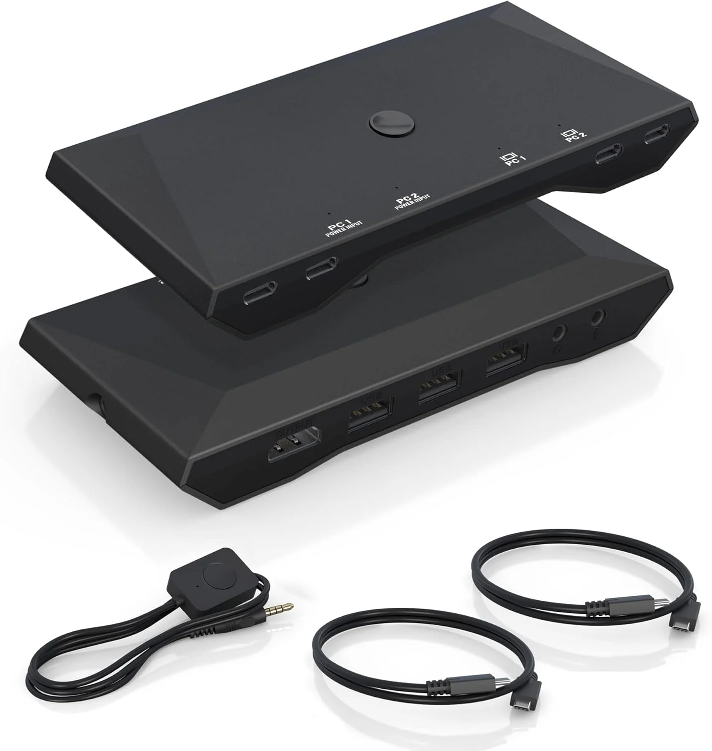 سوئیچ KVM USB C، سوئیچ KVM دو پورت USB Type-C با کیفیت 4K@60Hz برای به اشتراک گذاشتن یک مانیتور HDMI HD بین 2 کامپیوتر، خروجی میکروفون صدا، انتخابگر سوئیچ USB C با 3 دستگاه USB پشتیبانی شده صفحه کلید ماوس