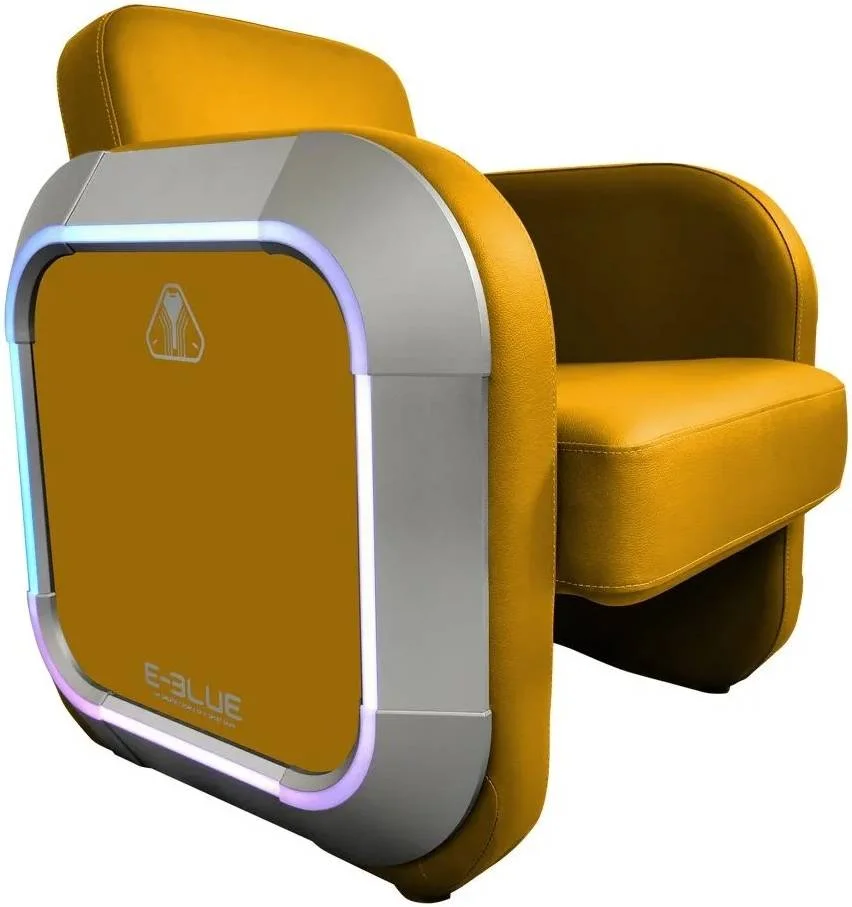 مبل گیمینگ RGB ای-بلو با نورپردازی RGB قابل کنترل با اپلیکیشن، پنل لبه آلومینیومی، 32 حالت نورپردازی فوق العاده، اسفنج با چگالی بالا با نرمی و راحتی بیشتر، زرد | EEC346-11YLAA-IA