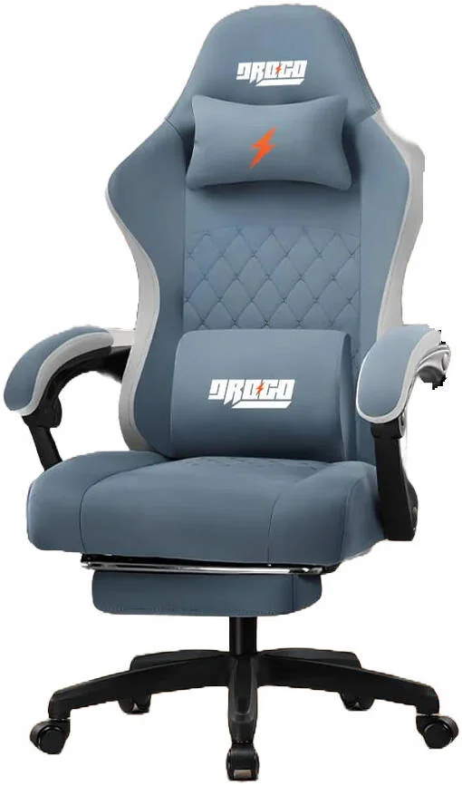 صندلی گیمینگ ارگونومیک DROGO Throne با زیرپایی، دسته، صندلی قابل تنظیم، صندلی کامپیوتر با پارچه، بالشتک پشتی سر و کمر، صندلی خانه و محل کار با قابلیت خواب کامل، آبی روشن | DGC009