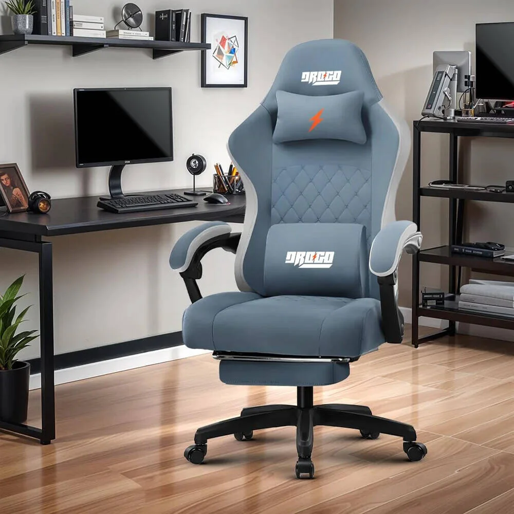 صندلی گیمینگ ارگونومیک DROGO Throne با زیرپایی، دسته، صندلی قابل تنظیم، صندلی کامپیوتر با پارچه، بالشتک پشتی سر و کمر، صندلی خانه و محل کار با قابلیت خواب کامل، آبی روشن | DGC009 صندلی گیمینگ ارگونومیک DROGO Throne با زیرپایی، دسته، صندلی قابل تنظیم، صندلی کامپیوتر با پارچه، بالشتک پشتی سر و کمر، صندلی خانه و محل کار با قابلیت خواب کامل، آبی روشن | DGC009