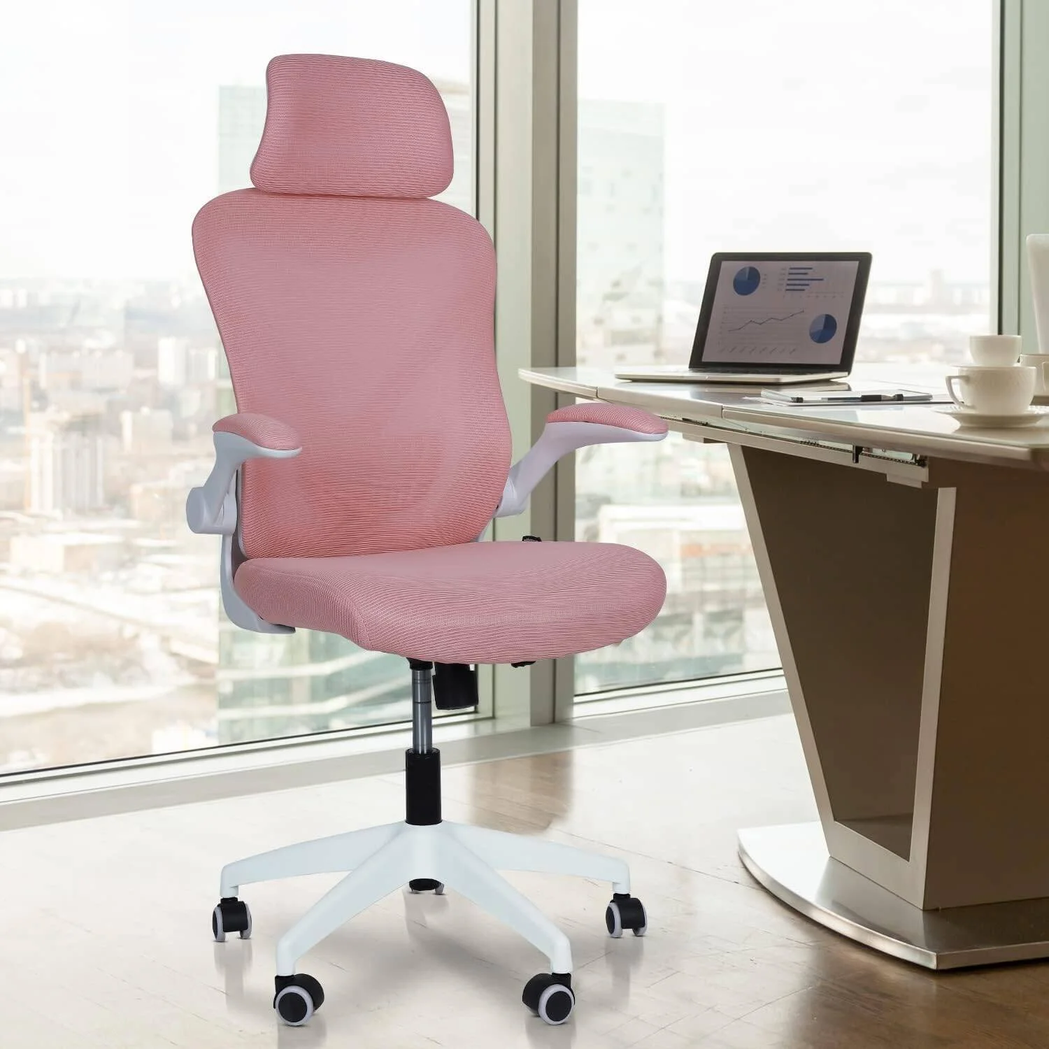 صندلی اداری ارگونومیک Drogo مناسب کار با بالابر گازی کلاس 3 SGS، توری کره‌ای تنفسی، دسته‌های قابل تنظیم، پشتیبانی کمری، صندلی کامپیوتر برای خانه یا دفتر کار، صندلی میز (صورتی) | DGC102