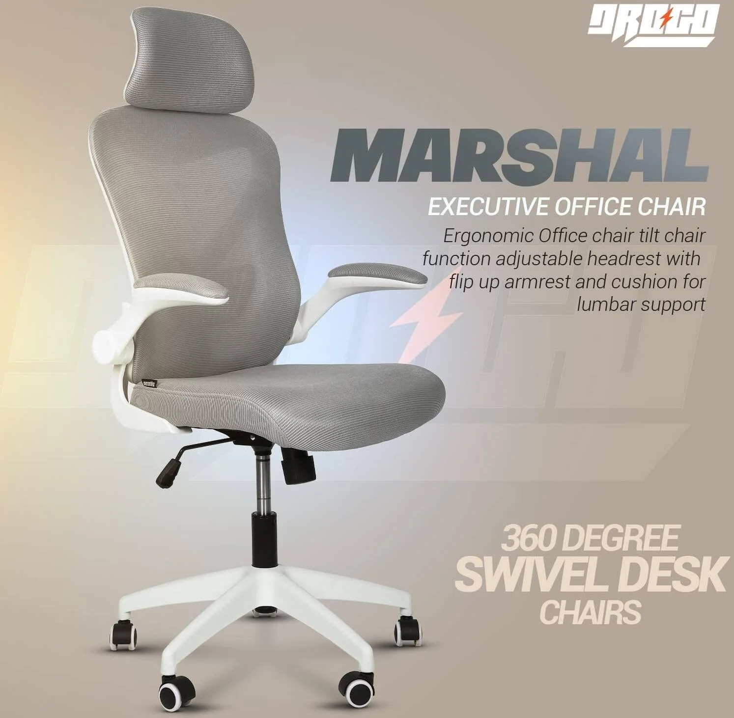 صندلی اداری ارگونومیک دروگو برای کار با بالابر گازی کلاس 3 SGS، توری تنفسی کره ای، دسته های قابل تنظیم، پشتیبانی کمری، صندلی کامپیوتر برای خانه یا دفتر کار، صندلی میز (خاکستری) | DGC102