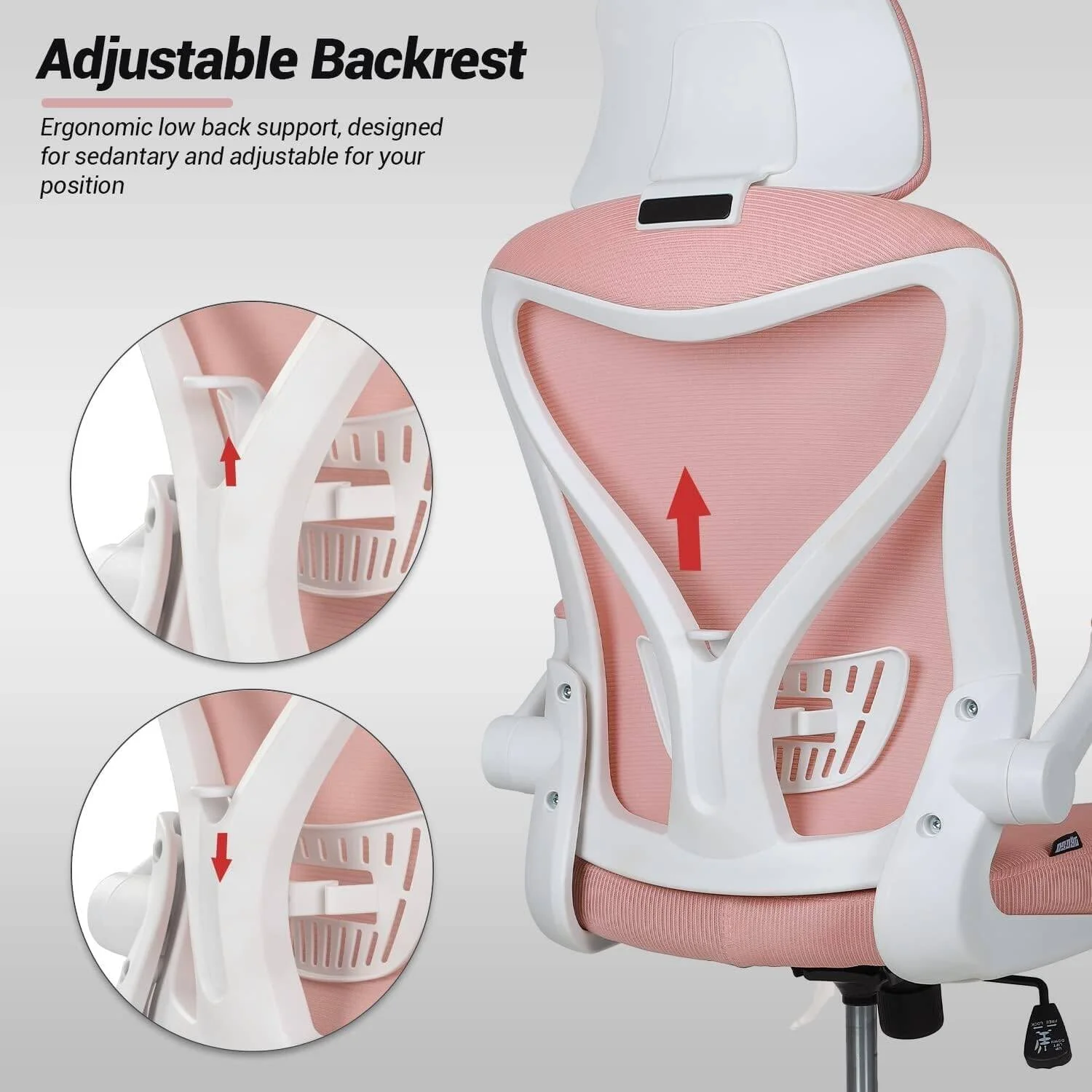 صندلی اداری ارگونومیک Drogo مناسب کار با بالابر گازی کلاس 3 SGS، توری کره‌ای تنفسی، دسته‌های قابل تنظیم، پشتیبانی کمری، صندلی کامپیوتر برای خانه یا دفتر کار، صندلی میز (صورتی) | DGC102