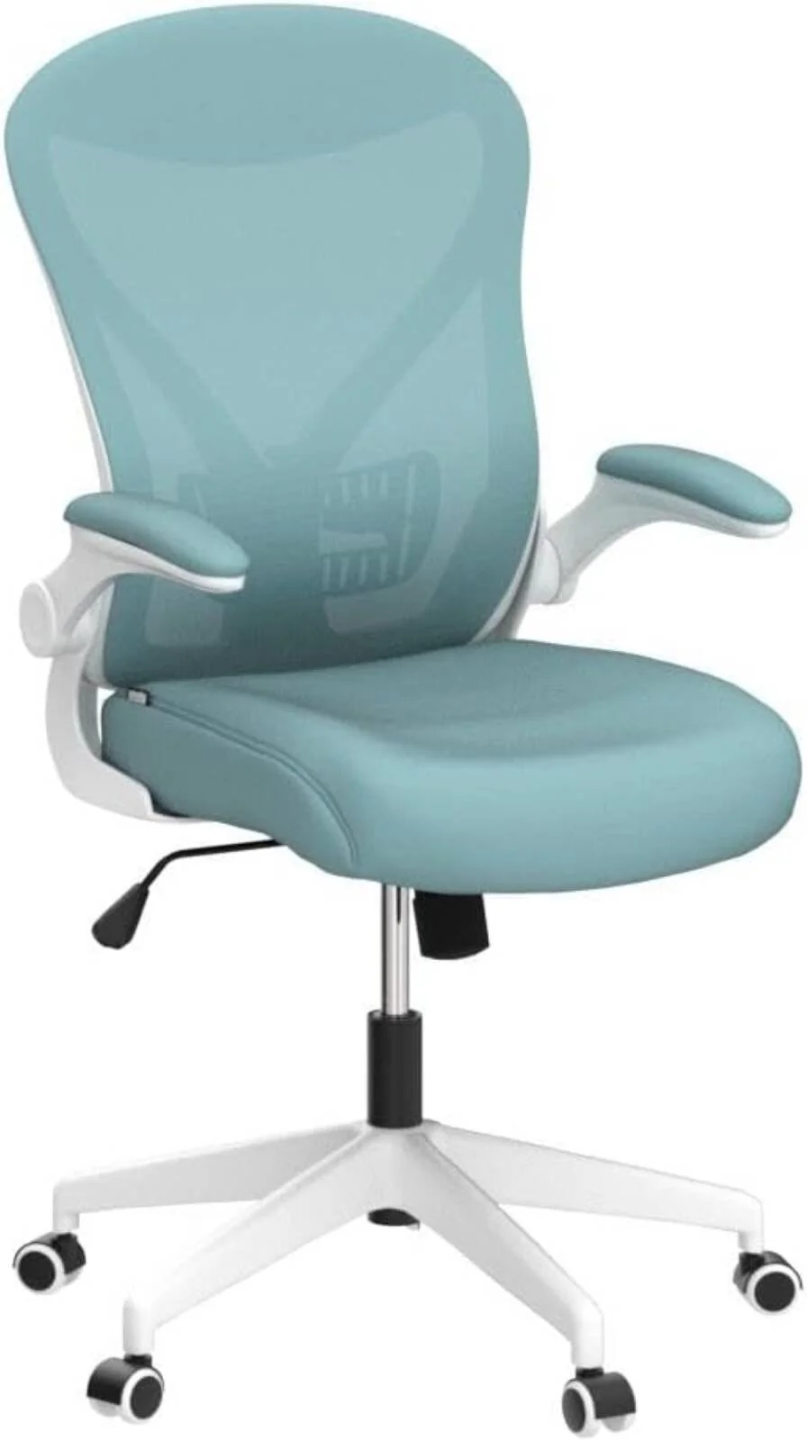 صندلی اداری ارگونومیک ممتاز DROGO برای کار در منزل، صندلی پشتی بلند با توری، دسته های تاشو، تکیه گاه، صندلی قابل تنظیم و پشتیبانی کمری، صندلی توری برای دفتر، آبی روشن مارشال | DGC101