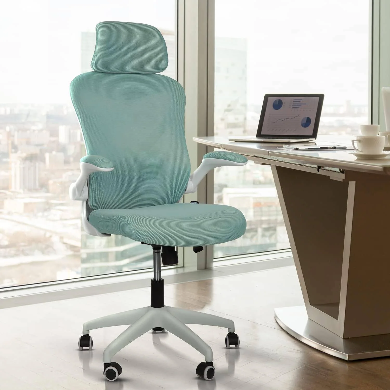 صندلی اداری ارگونومیک دروگو مناسب کار با بالابر گازی کلاس 3 SGS، توری تنفسی کره ای، دسته های قابل تنظیم، پشتیبانی کمری، صندلی کامپیوتر برای خانه یا دفتر کار، صندلی میز (آبی) | DGC102