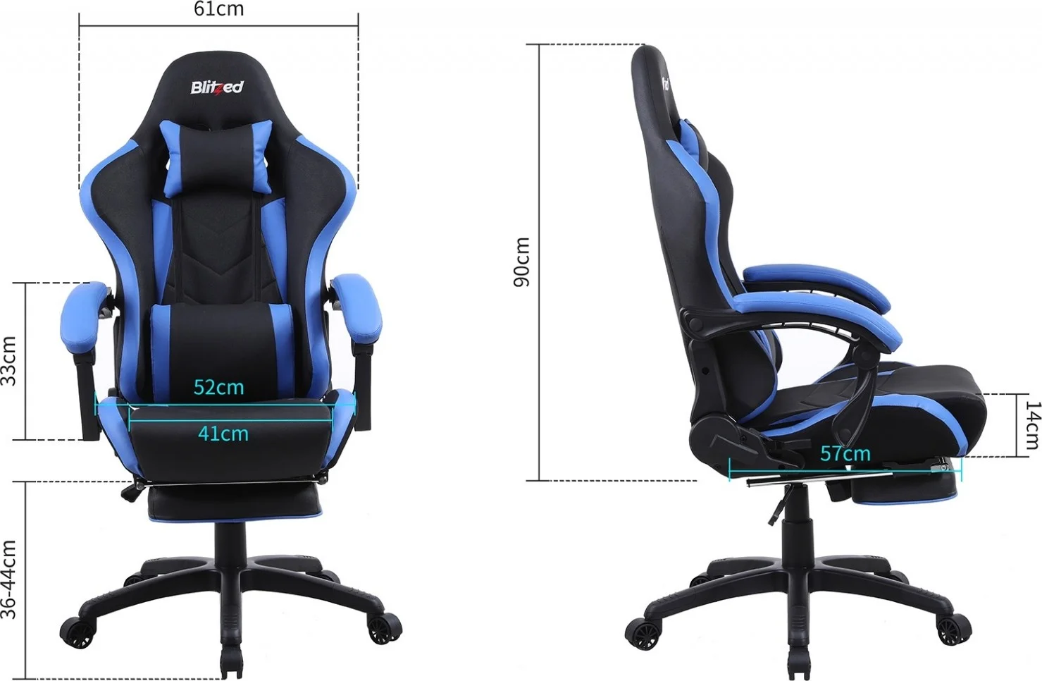 صندلی گیمینگ مسابقه ای Blitzed با زیرپایی جمع شونده Nairobi - آبی/مشکی | NAIROBIBLUE