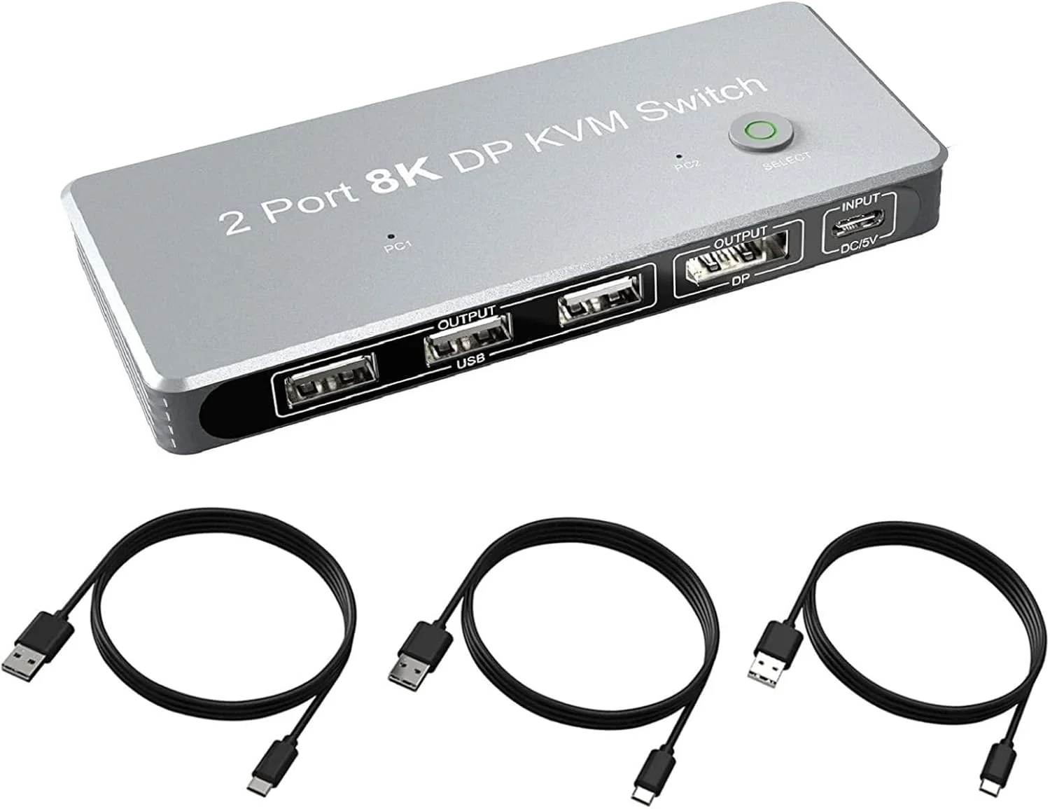 سوئیچ KVM دیسپلی پورت USB دو ورودی یک خروجی، 8K/30Hz، سوئیچ KVM HDMI USB 4K/144Hz برای اشتراک مانیتور، ماوس، کیبورد و پرینتر بین کامپیوترها
