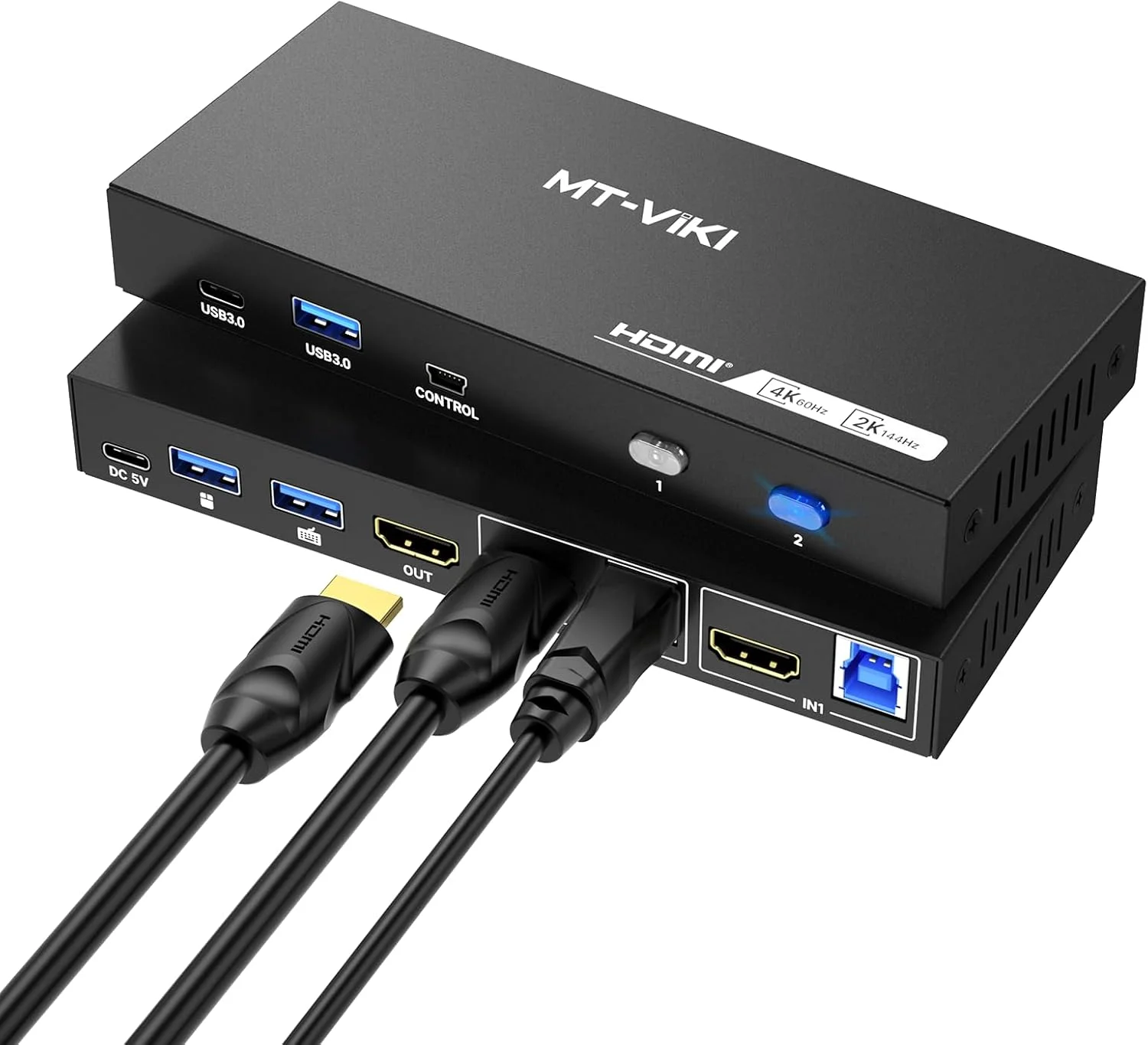 سوئیچ KVM یو اس بی 3.0 به HDMI ام تی-ویکی، (3 یو اس بی-آ + 1 یو اس بی-سی)، سوئیچر KVM با رزولوشن 4K@60Hz/2K@144Hz، 2 کامپیوتر 1 مانیتور KVM با 4 پورت یو اس بی 3.0