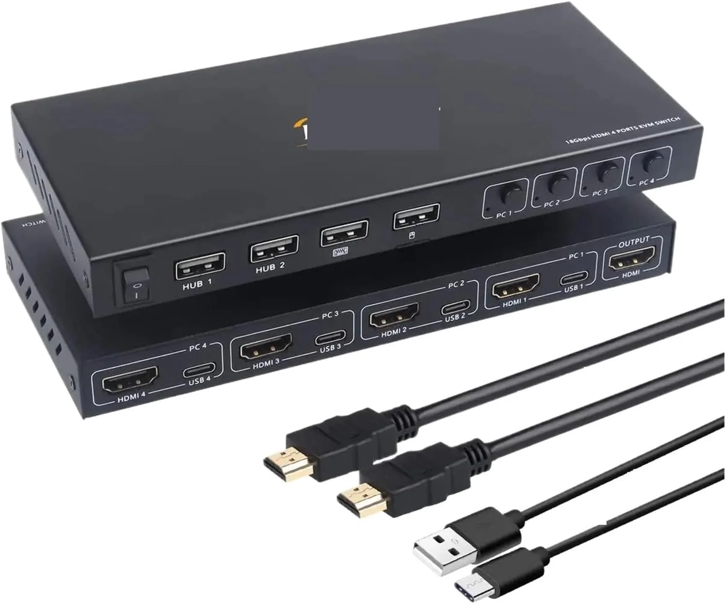 سوئیچ KVM چهار پورت HDMI USB، سوئیچ اسپلیتر HDMI چهار ورودی یک خروجی برای اشتراک مانیتور، کیبورد و ماوس، EDID/HDCP انطباقی