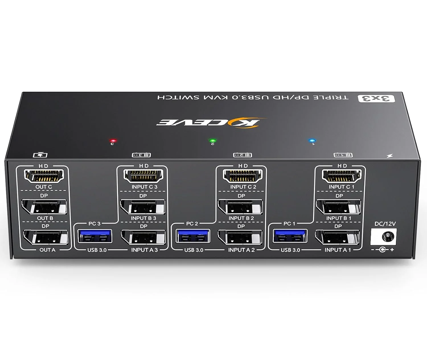 سوئیچ KVM سه مانیتوره 3 کامپیوتر 8K@60Hz، سوئیچ KVM کمجیت HDMI+2 Displayport سه مانیتوره برای 3 کامپیوتر به اشتراک گذاری 3 مانیتور و 4 دستگاه USB3.0، ریموت سیمی و آداپتور برق 12 ولت شامل می شود