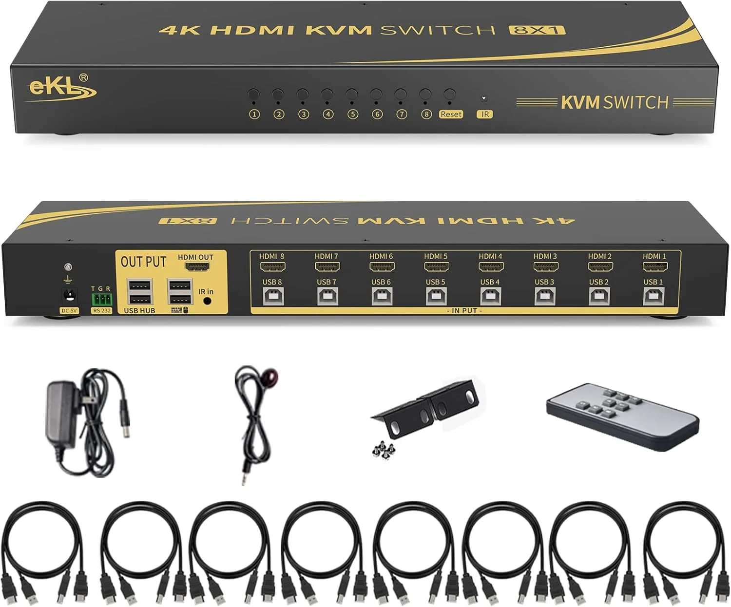 سوئیچ KVM ای‌کی‌ال، سوئیچ KVM هشت پورت HDMI نسخه 1.4، پشتیبانی از کلیدهای میانبر برای تعویض، رزولوشن 4K@30Hz و 1080p 3D، اشتراک‌گذاری 8 کامپیوتر با یک مجموعه کیبورد و ماوس