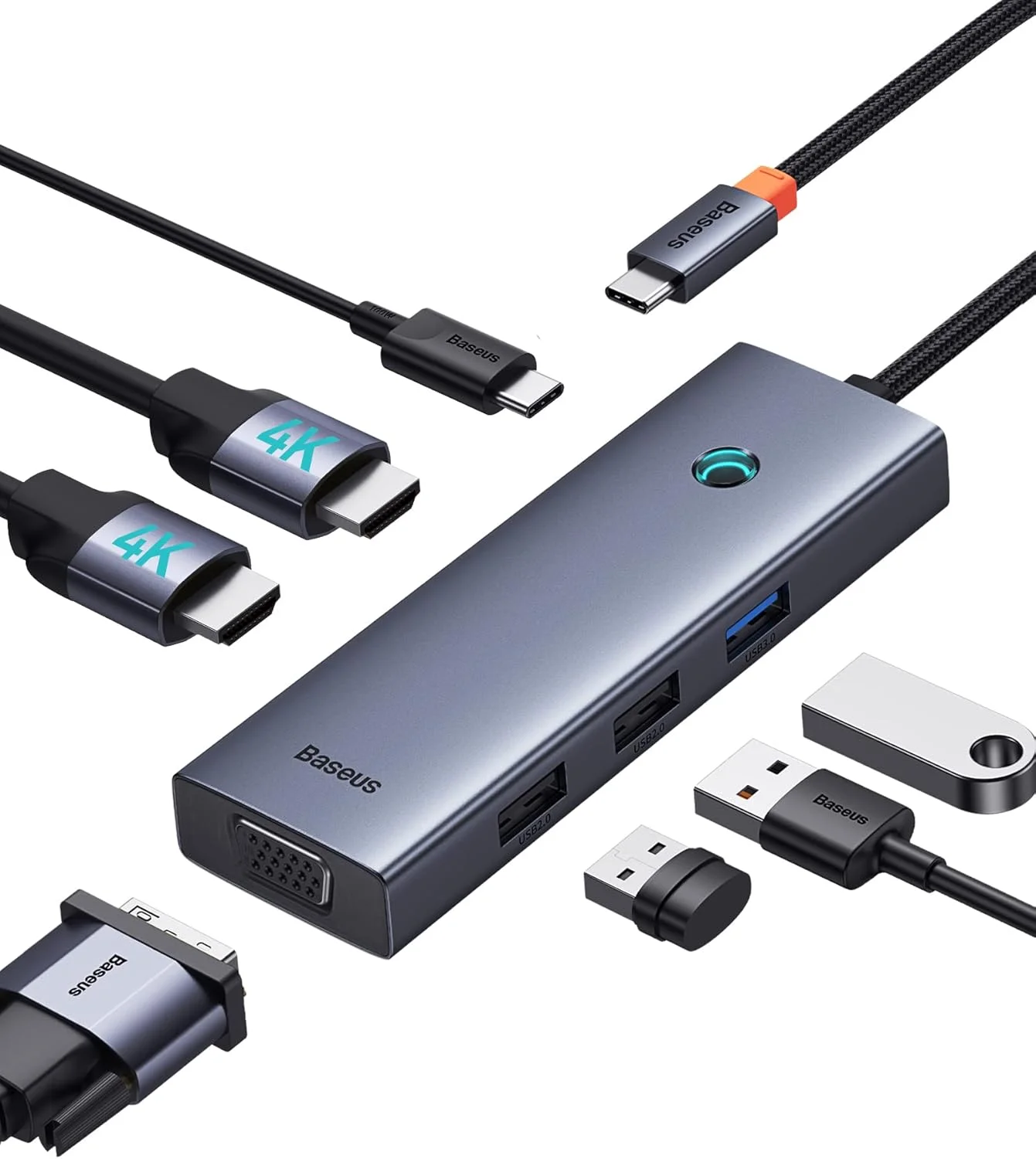 هاب USB C بیسوس، داک استیشن دوگانه 4K با نمایشگر سه گانه، آداپتور 7 در 1 با 2 پورت HDMI، VGA، USB3.0، USB2.0، داک 100W PD برای MacBook/Dell/HP/Surface/Lenovo/Steam Deck هاب USB C بیسوس، داک استیشن دوگانه 4K با نمایشگر سه گانه، آداپتور 7 در 1 با 2 پورت HDMI، VGA، USB3.0، USB2.0، داک 100W PD برای MacBook/Dell/HP/Surface/Lenovo/Steam Deck