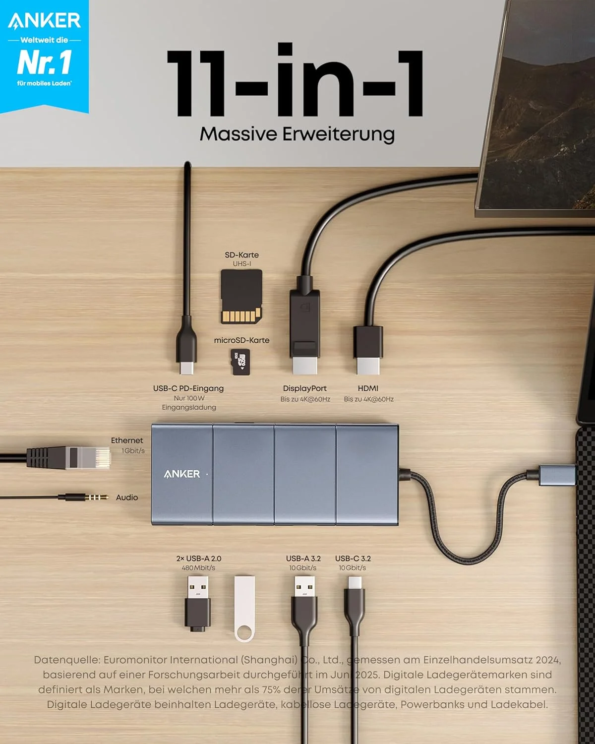 هاب USB-C انکر 565، 11 در 1، داک استیشن با پورت های انتقال داده USB-C و USB-A با سرعت 10 گیگابیت بر ثانیه، HDMI 4K، DisplayPort، شارژ سریع 85 واتی، 2 پورت داده USB 2.0، اترنت، AUX، microSD و SD، برای مک بوک پرو و غیره هاب USB-C انکر 565، 11 در 1، داک استیشن با پورت های انتقال داده USB-C و USB-A با سرعت 10 گیگابیت بر ثانیه، HDMI 4K، DisplayPort، شارژ سریع 85 واتی، 2 پورت داده USB 2.0، اترنت، AUX، microSD و SD، برای مک بوک پرو و غیره