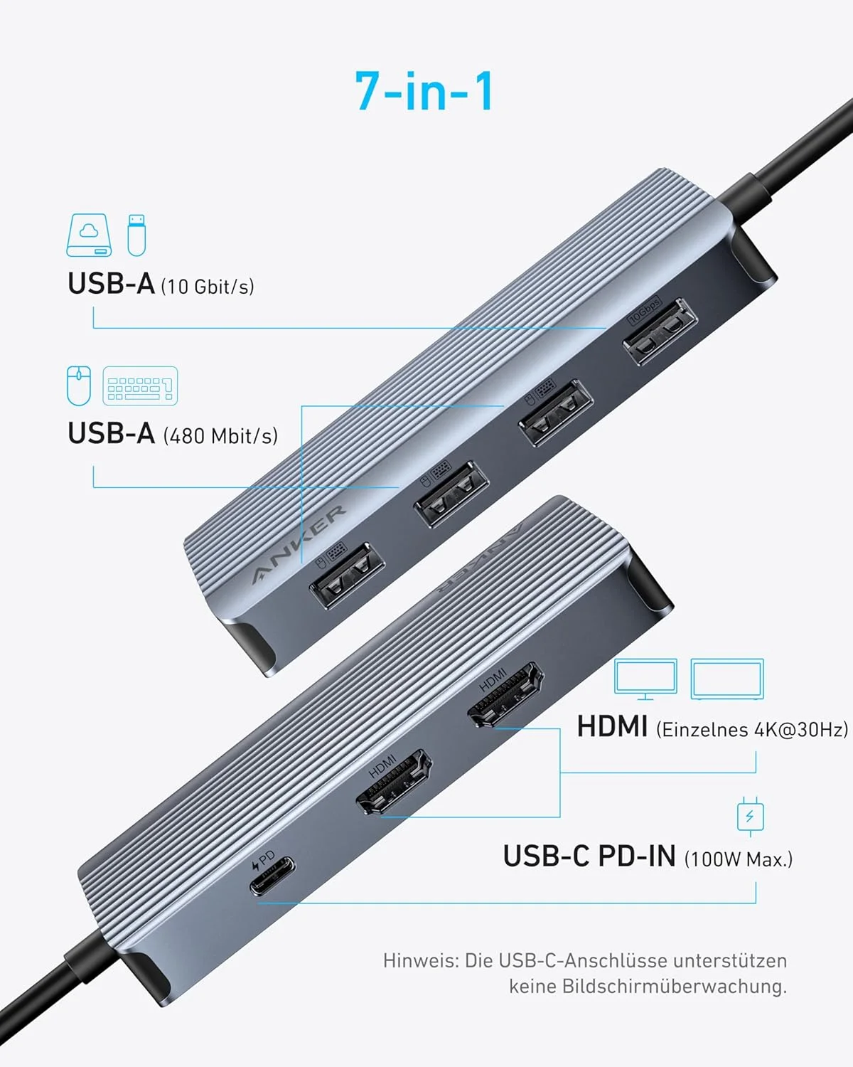هاب USB-C انکر 7 در 1، داک استیشن USB-C با نمایشگر دوگانه، نمایشگر دوگانه HDMI، توان رسانی 100 واتی، انتقال داده 10 گیگابیت بر ثانیه، پورت های USB برای MacBook Air/Pro، Dell XPS، iPad Pro و غیره هاب USB-C انکر 7 در 1، داک استیشن USB-C با نمایشگر دوگانه، نمایشگر دوگانه HDMI، توان رسانی 100 واتی، انتقال داده 10 گیگابیت بر ثانیه، پورت های USB برای MacBook Air/Pro، Dell XPS، iPad Pro و غیره