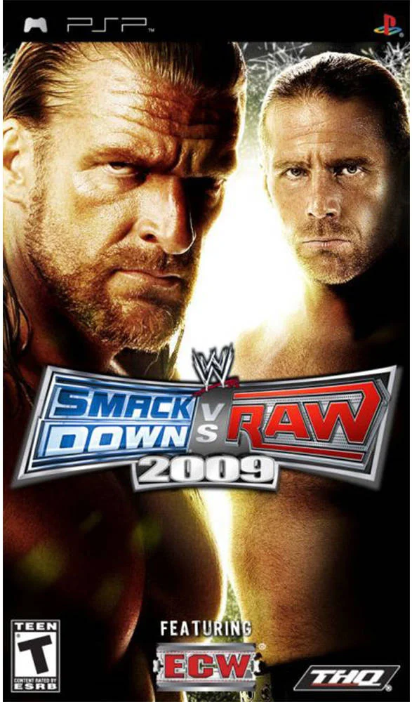 بازی THQ SmackDown Vs Raw 2009 نسخه NTSC برای PSP، برترین بازی‌ها، رده سنی نوجوانان، ژانر ورزشی، حداقل 1 بازیکن | ULUS10384