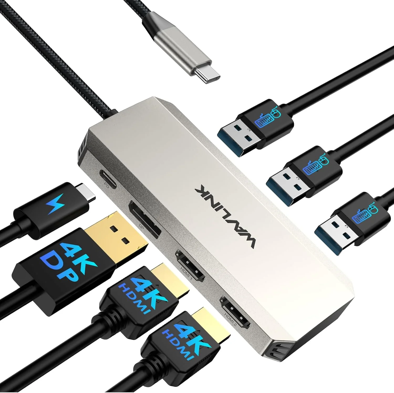 داک استیشن لپ تاپ WAVLINK سه گانه 4K با دو پورت HDMI، پورت DP، ورودی PD 100W، 3 پورت USB-A2.0 برای دستگاه های بی سیم، سازگار با Dell/HP/Lenovo و غیره، فقط برای کامپیوترهای سیستم عامل ویندوز