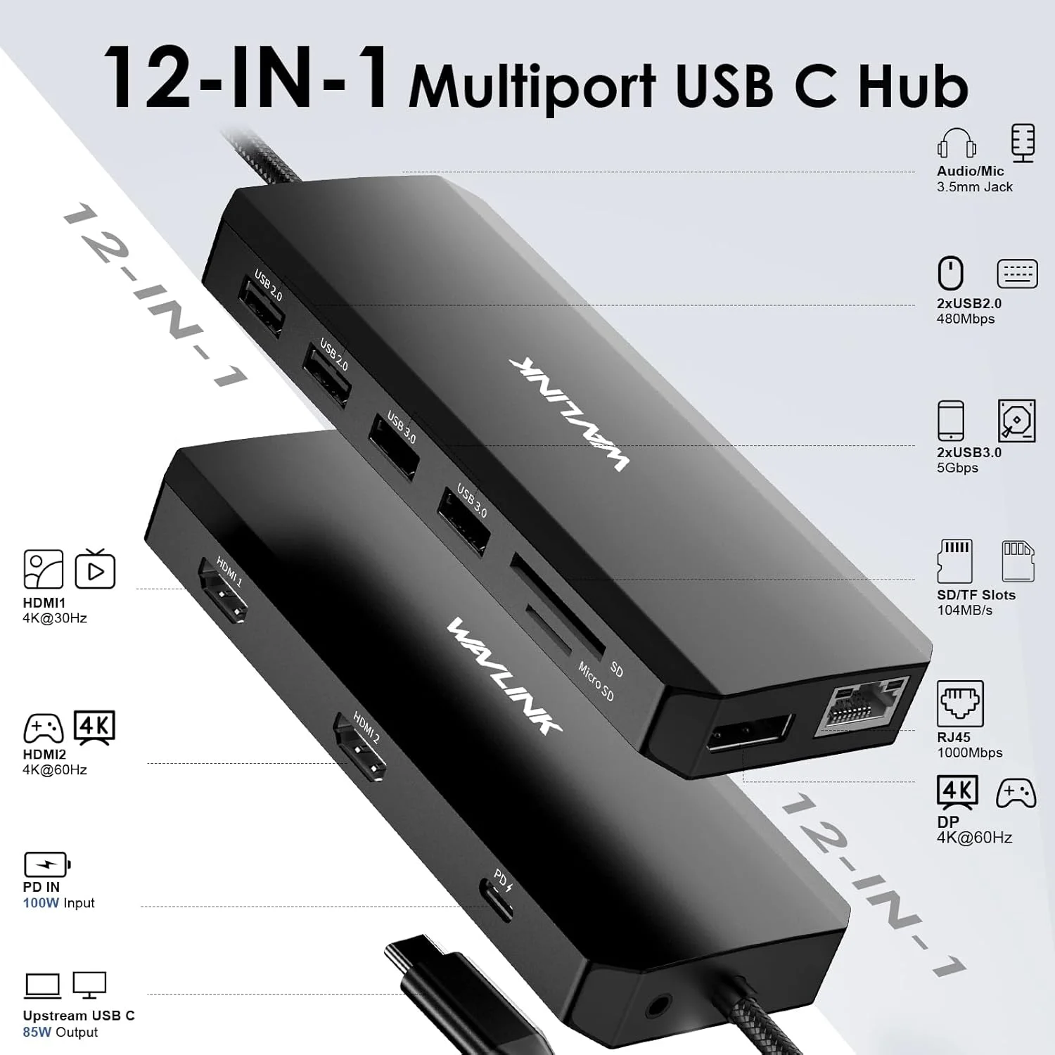 ایستگاه اتصال USB C دوتایی مانیتور، هاب USB لپ تاپ نمایشگر سه گانه، USB C به 2 HDMI، DisplayPort، شارژ PD، اترنت، 5 USB، خواندن SD/TF، صدا برای MacBook Dell HP Lenovo Surface، مشکی ایستگاه اتصال USB C دوتایی مانیتور، هاب USB لپ تاپ نمایشگر سه گانه، USB C به 2 HDMI، DisplayPort، شارژ PD، اترنت، 5 USB، خواندن SD/TF، صدا برای MacBook Dell HP Lenovo Surface، مشکی