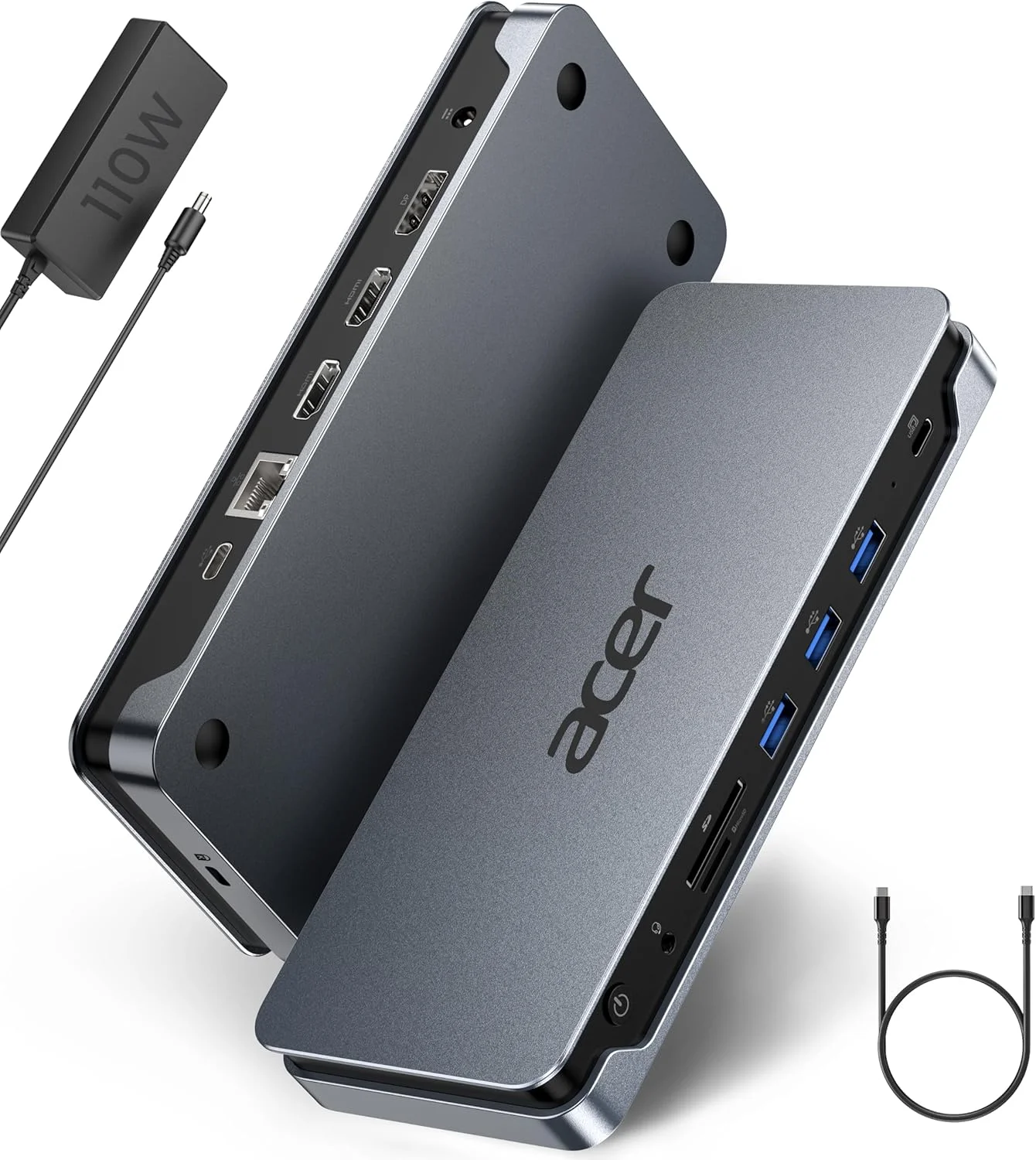 داک استیشن پریمیوم 13 در 1 ایسر با توان 110 وات و پشتیبانی از سه مانیتور | دو پورت 4K HDMI و DP، USB A/C 5 گیگابیت بر ثانیه، گیگابیت اترنت، قفل امنیتی | داک استیشن لپ تاپ برای ویندوز/دل/اچ پی/لنوو/ایسوس