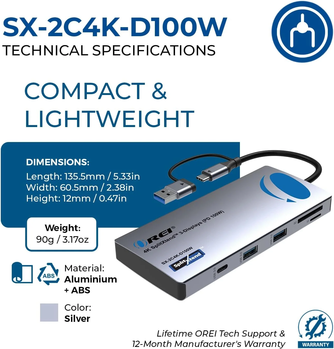 داک استیشن لپ تاپ OREI SplitExtend با قابلیت اتصال به 3 مانیتور - داک استیشن USB C با 3 پورت HDMI، 2 پورت USB 3.0، کارت خوان SD، توان 100 وات PD - داک Thunderbolt 4 با خروجی 4K@30Hz داک استیشن لپ تاپ OREI SplitExtend با قابلیت اتصال به 3 مانیتور - داک استیشن USB C با 3 پورت HDMI، 2 پورت USB 3.0، کارت خوان SD، توان 100 وات PD - داک Thunderbolt 4 با خروجی 4K@30Hz