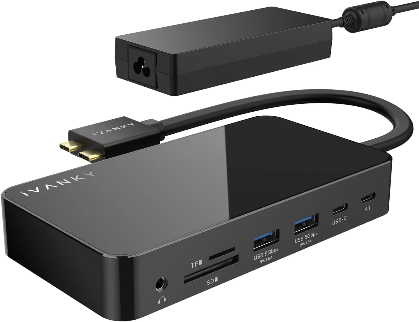 داک استیشن 12 در 2 iVANKY FusionDock 1 برای مک بوک M4 با پشتیبانی از دو مانیتور 4K@60Hz (سازگار با مک بوک های M5/M4/M3/M2/M1 Pro/Max) (شامل آداپتور برق 150 واتی، SD/TF، USB، RJ45، خروجی صدای 3.5 میلی متری) با قابلیت اتصال آسان و سرعت انتقال داده 5 گیگابیت بر ثانیه