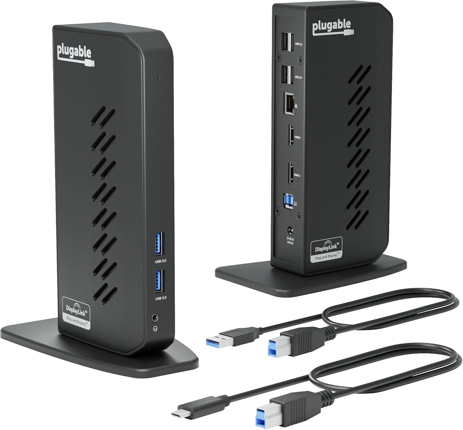 داک استیشن جهانی لپ تاپ Plugable USB 3.0 و USB-C با 2 پورت HDMI برای ویندوز، مک (نیاز به درایور)، و ChromeOS، گیگابیت اترنت، صدا