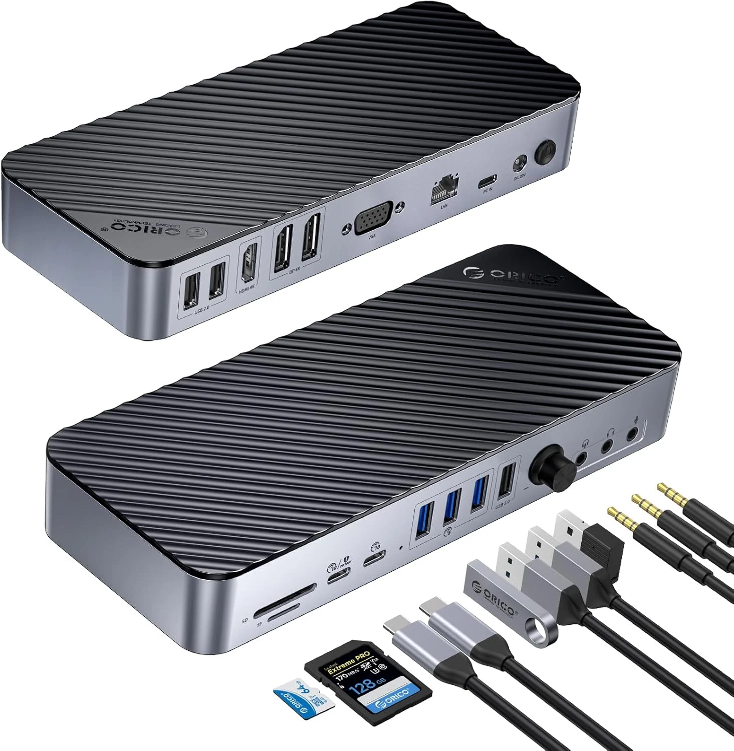 داک استیشن لپ تاپ 20 در 1 ORICO، نمایشگر سه گانه با 2xDP و 1xHDMI، پورت USB-C 10 گیگابیت بر ثانیه و USB-A 5 گیگابیت بر ثانیه، اترنت، صدا، SD/TF، VGA، داک استیشن USB C برای ویندوز/دل/اچ پی/لنوو و غیره