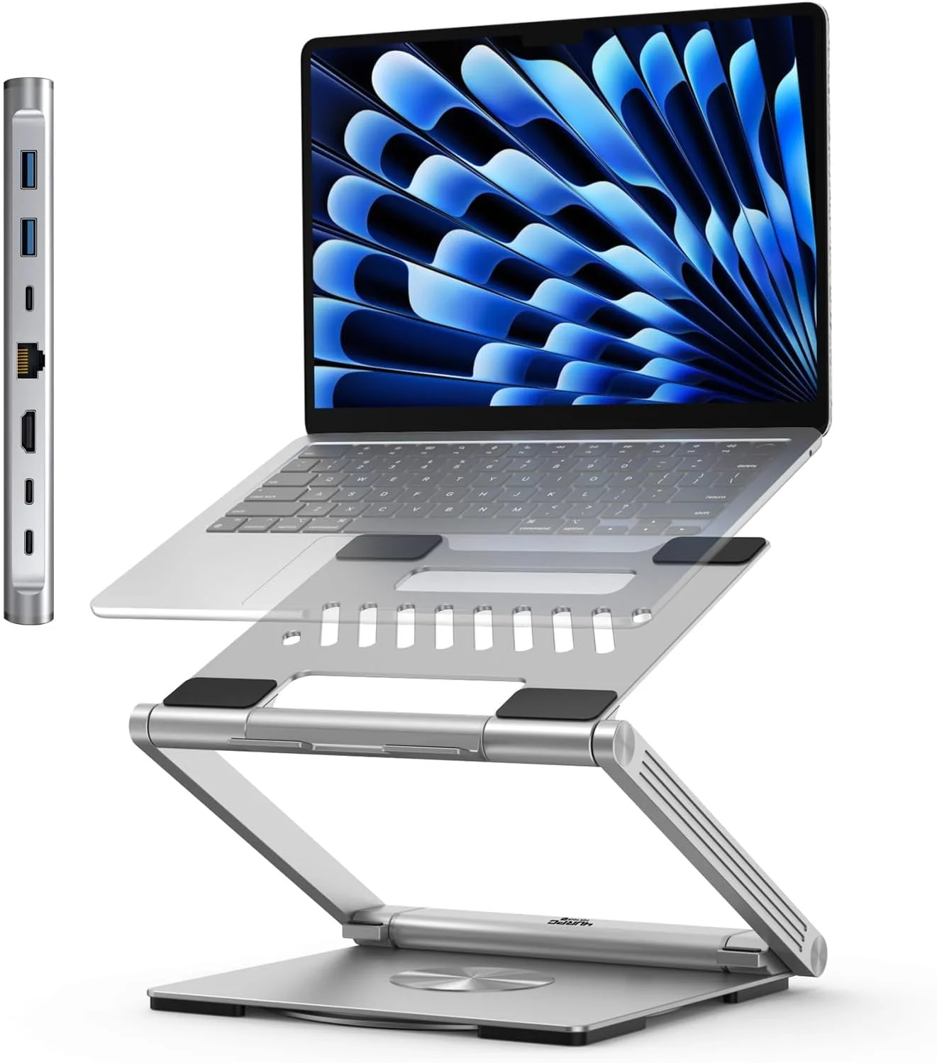 پایه استند داکینگ لپ تاپ 4URPC با کیفیت 4K@60Hz برای MacBook Pro/Air M3/M4، Dell/HP/Surface/Lenovo/Chromebook، استند هاب USB لپ تاپ با HDMI، 3 پورت USB، اترنت، PD 3.0، داک قابل تنظیم با پایه چرخان 360 درجه