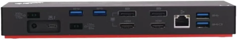 داک لنوو ThinkPad Thunderbolt 3 Gen 2 135W (40AN0135US) با قابلیت نمایش دوگانه UHD 4K، دارای 2 پورت HDMI، 2 پورت DP، USB-C، USB 3.1، رنگ مشکی