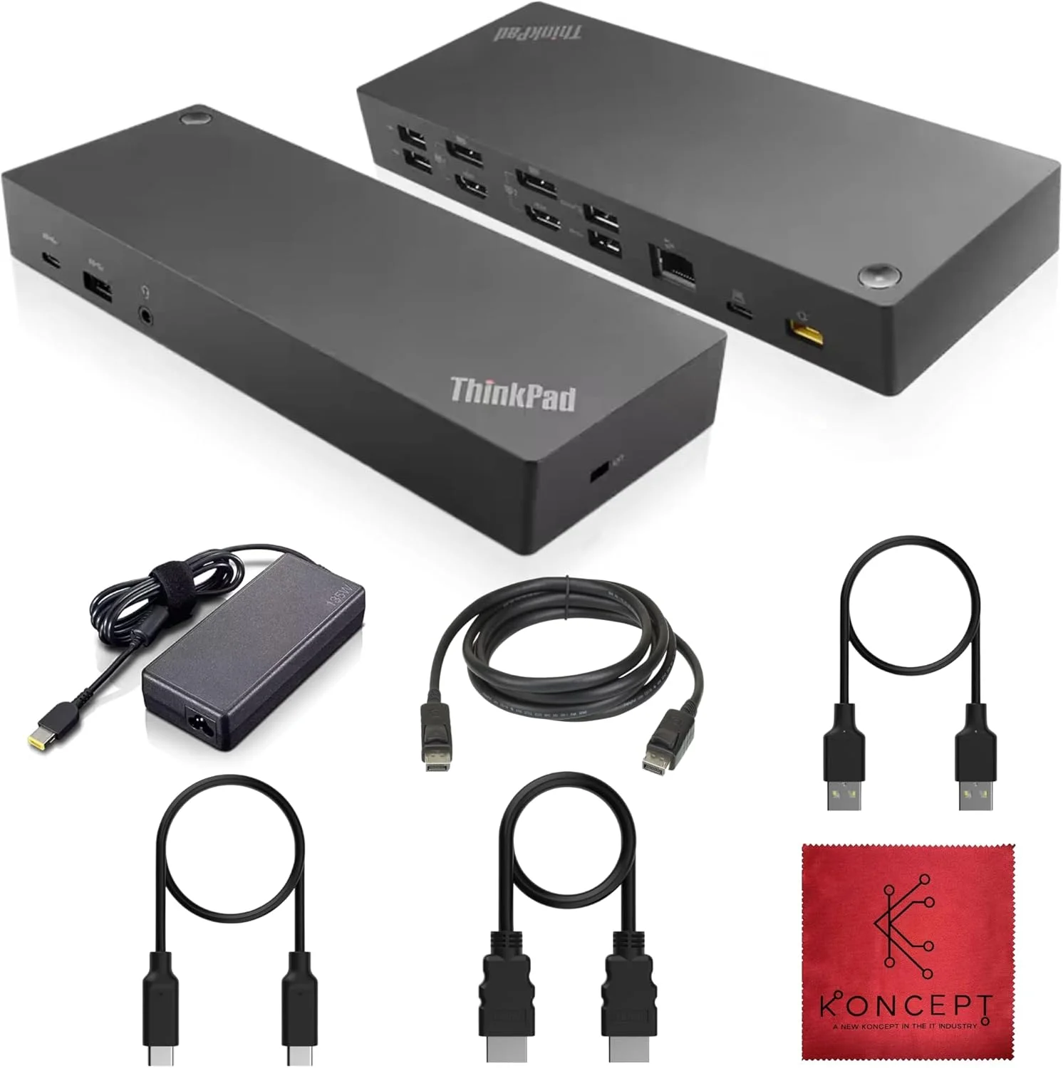 ایستگاه اتصال دو مانیتوره لنوو مدل 40AF0135US، هیبریدی USB-C با USB-A، 135 وات، کابل HDMI و DisplayPort - ایستگاه اتصال Thinkpad