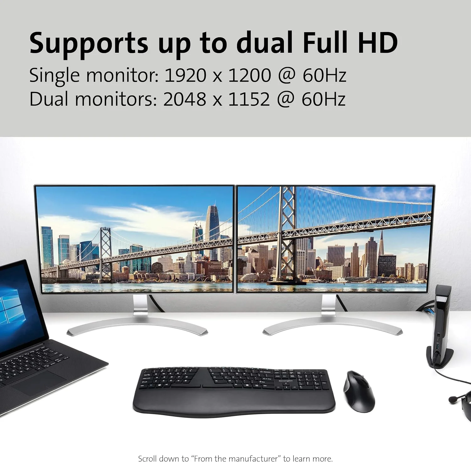 داک استیشن دو نمایشگر USB 3.0 کنزینگتون برای مک‌بوک، ویندوز و سرفیس (K33972US)