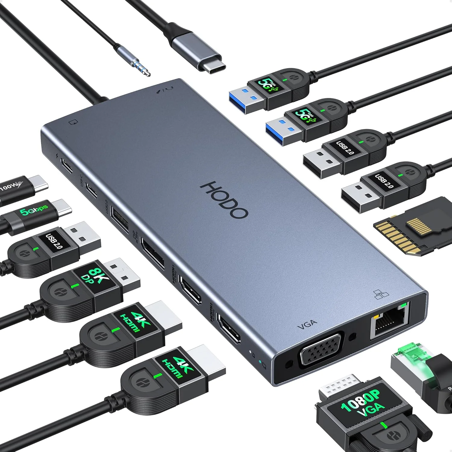 داک استیشن USB C مانیتور دوگانه برای دل و اچ پی، داک استیشن لپ تاپ 3 مانیتور 15 در 1 هاب USB C با دو پورت 4K HDMI+8K DP +VGA+6 پورت USB+PD+Ethernet+SD/TF+Audio، دانگل آداپتور USBC برای لنوو