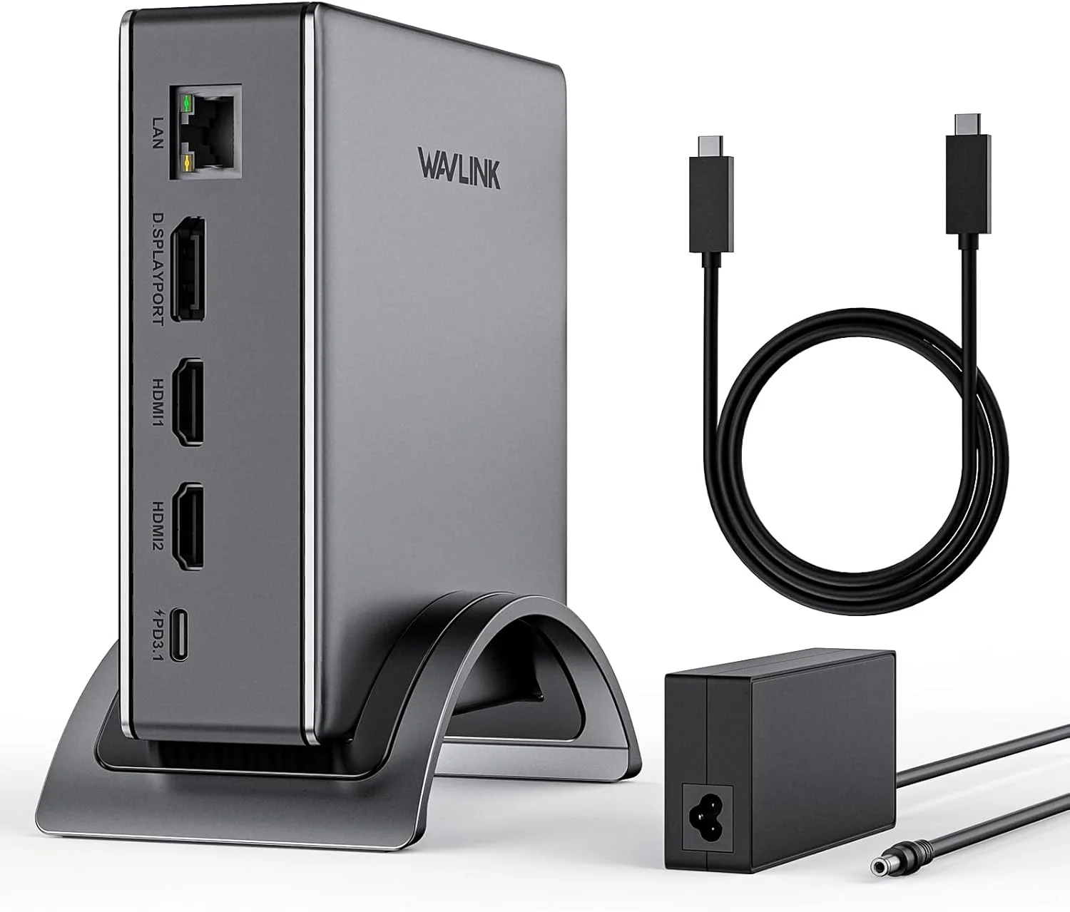 داک استیشن لپ تاپ، داک استیشن WAVLINK PD3.1 با پشتیبانی از 3 مانیتور با کیفیت 8K@30Hz/4K@144Hz، دارای 2 پورت HDMI + DP، شارژ 140W PD، USB-C 10Gb، USB-A 5Gb، گیگابیت اترنت، صدا/میکروفون برای کامپیوترهای HP، Dell و سیستم عامل ویندوز
