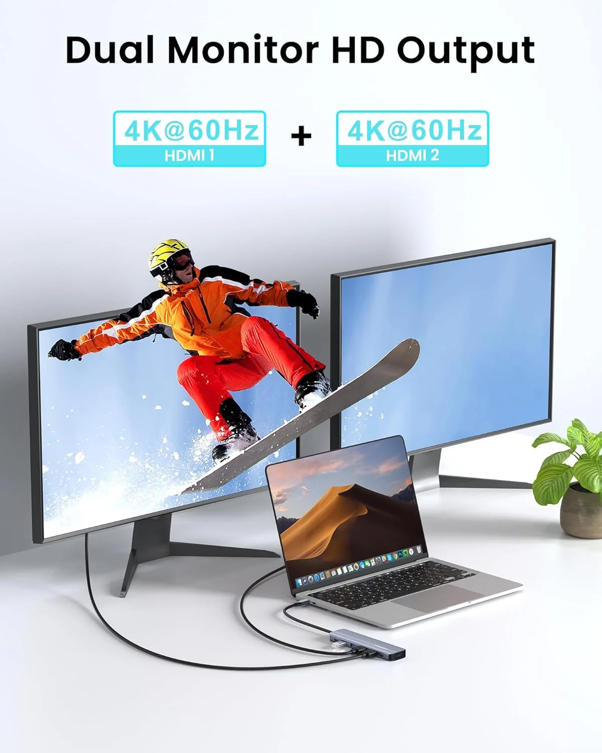 هاب USB C داکینگ استیشن دو مانیتوره برای لپ تاپ، آداپتور داک چند پورت مک بوک ایر/پرو با 2 پورت HDMI 4K 60Hz، شارژ 100W PD، 3 پورت USBA 3.0 و USBC هاب USB C داکینگ استیشن دو مانیتوره برای لپ تاپ، آداپتور داک چند پورت مک بوک ایر/پرو با 2 پورت HDMI 4K 60Hz، شارژ 100W PD، 3 پورت USBA 3.0 و USBC