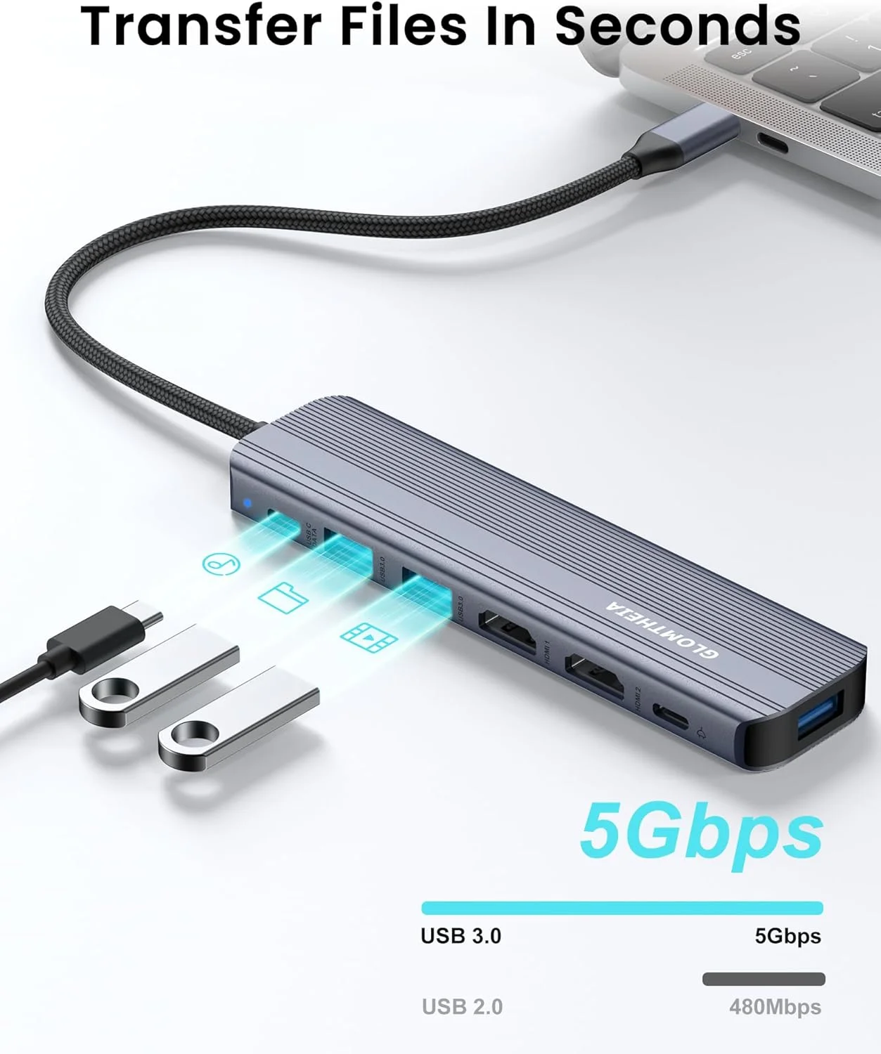 هاب USB C داکینگ استیشن دو مانیتوره برای لپ تاپ، آداپتور داک چند پورت مک بوک ایر/پرو با 2 پورت HDMI 4K 60Hz، شارژ 100W PD، 3 پورت USBA 3.0 و USBC هاب USB C داکینگ استیشن دو مانیتوره برای لپ تاپ، آداپتور داک چند پورت مک بوک ایر/پرو با 2 پورت HDMI 4K 60Hz، شارژ 100W PD، 3 پورت USBA 3.0 و USBC