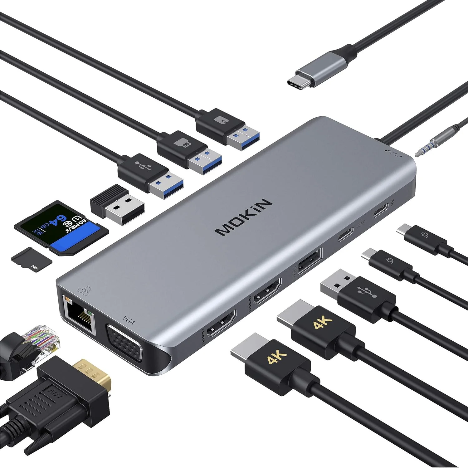 داک استیشن USB-C مدل 14 در 1 - داک لپ تاپ مانیتور دوتایی با 2 پورت HDMI، VGA، 5 پورت USB، SD/TF برای لپ تاپ های دل/سرفیس/اچ پی/لنوو