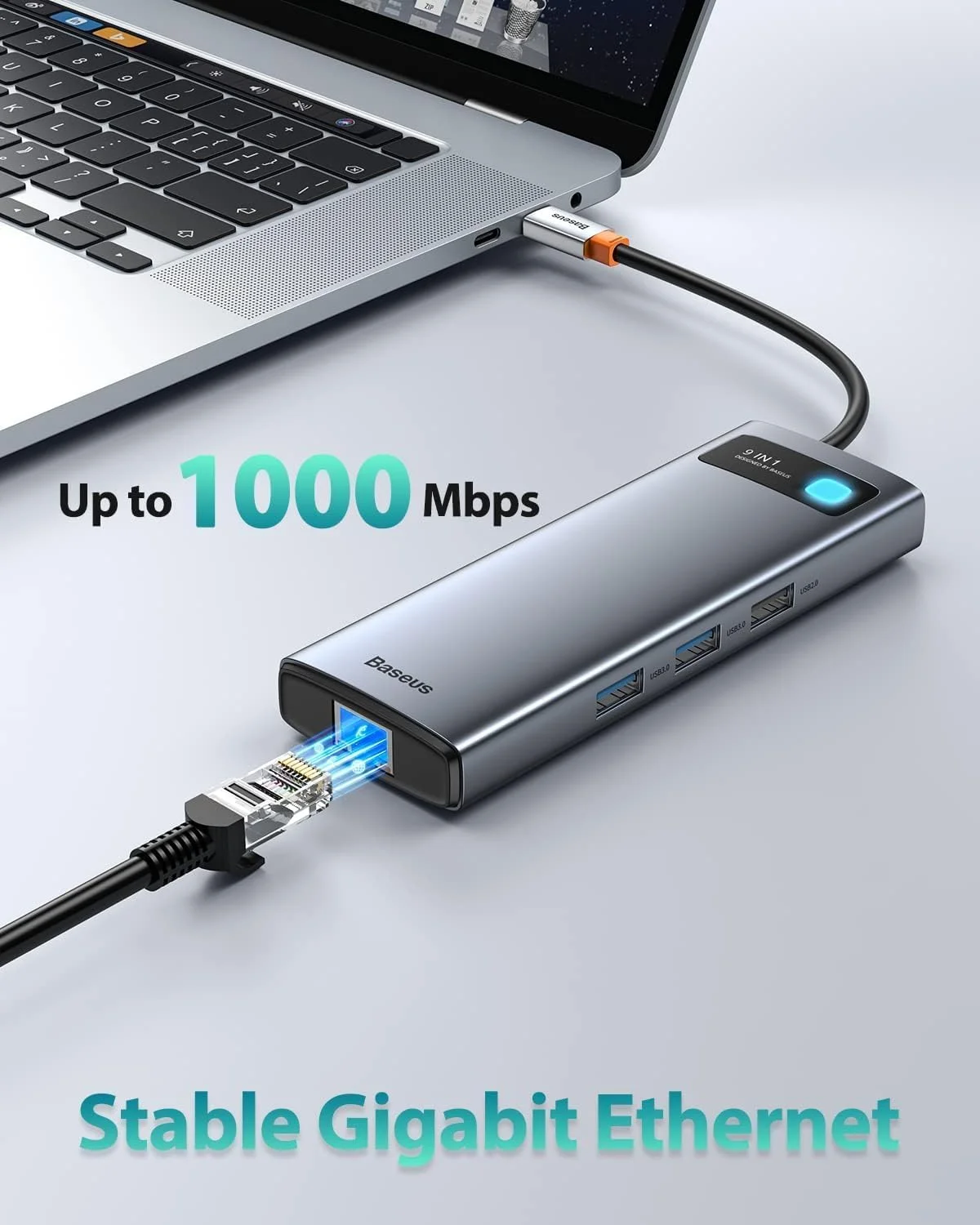 داک استیشن لپ تاپ Baseus، هاب USB C نه در یک با دو HDMI 4K@120Hz، LAN 1000 مگابیت بر ثانیه، حداکثر 85 وات PD، 3 USB، کارت خوان SD، داک USB C سازگار با iPhone 15/Mac/Dell/HP/Surface/Steam Deck