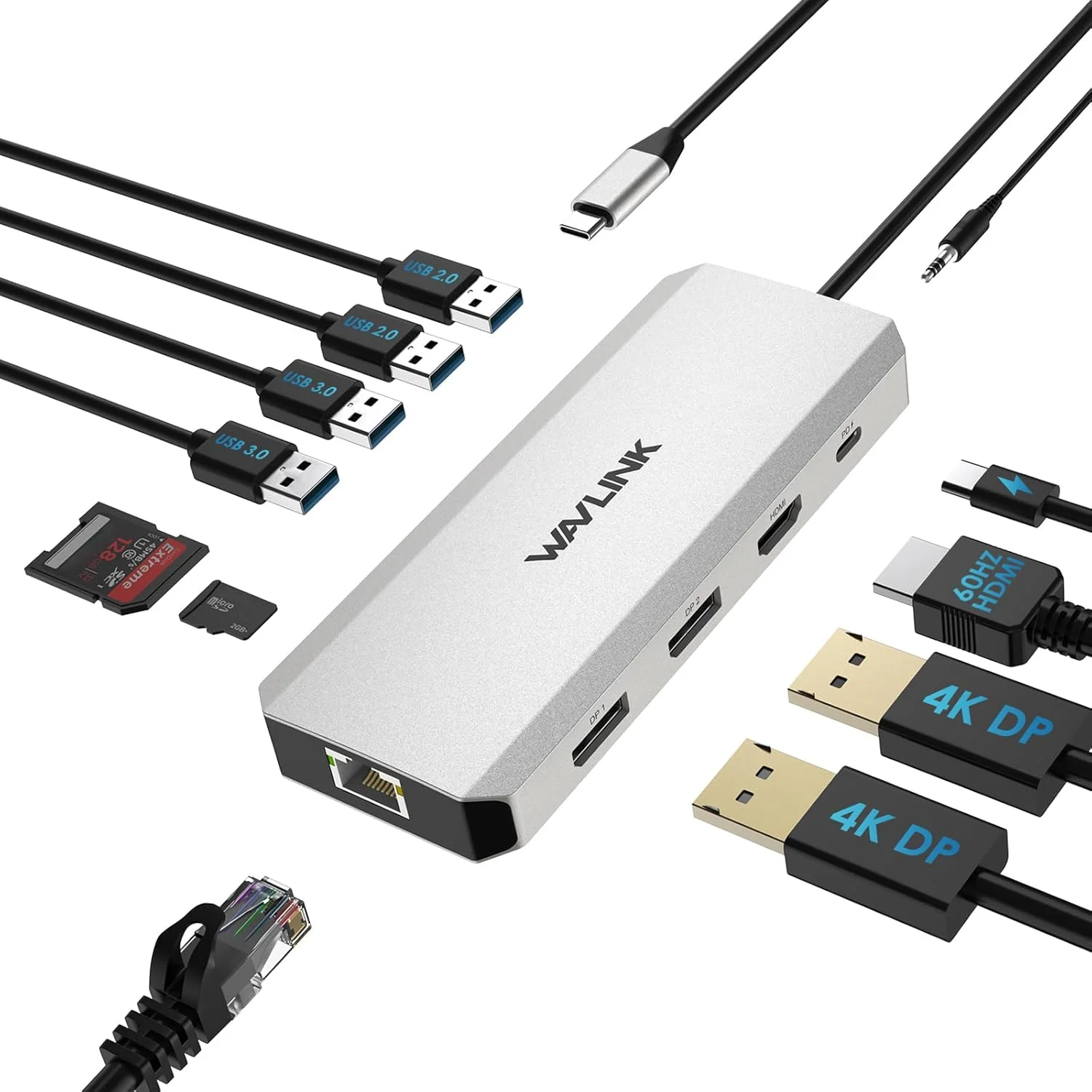 داک استیشن لپ تاپ، هاب USB C 12 در 1 با نمایشگر سه گانه برای ویندوز با دو پورت DP، HDMI، ورودی PD 100W، گیگابیت اترنت، پورت های USB 3.0/2.0، کارت خوان SD/TF، میکروفون/صدا برای لنوو HP Dell