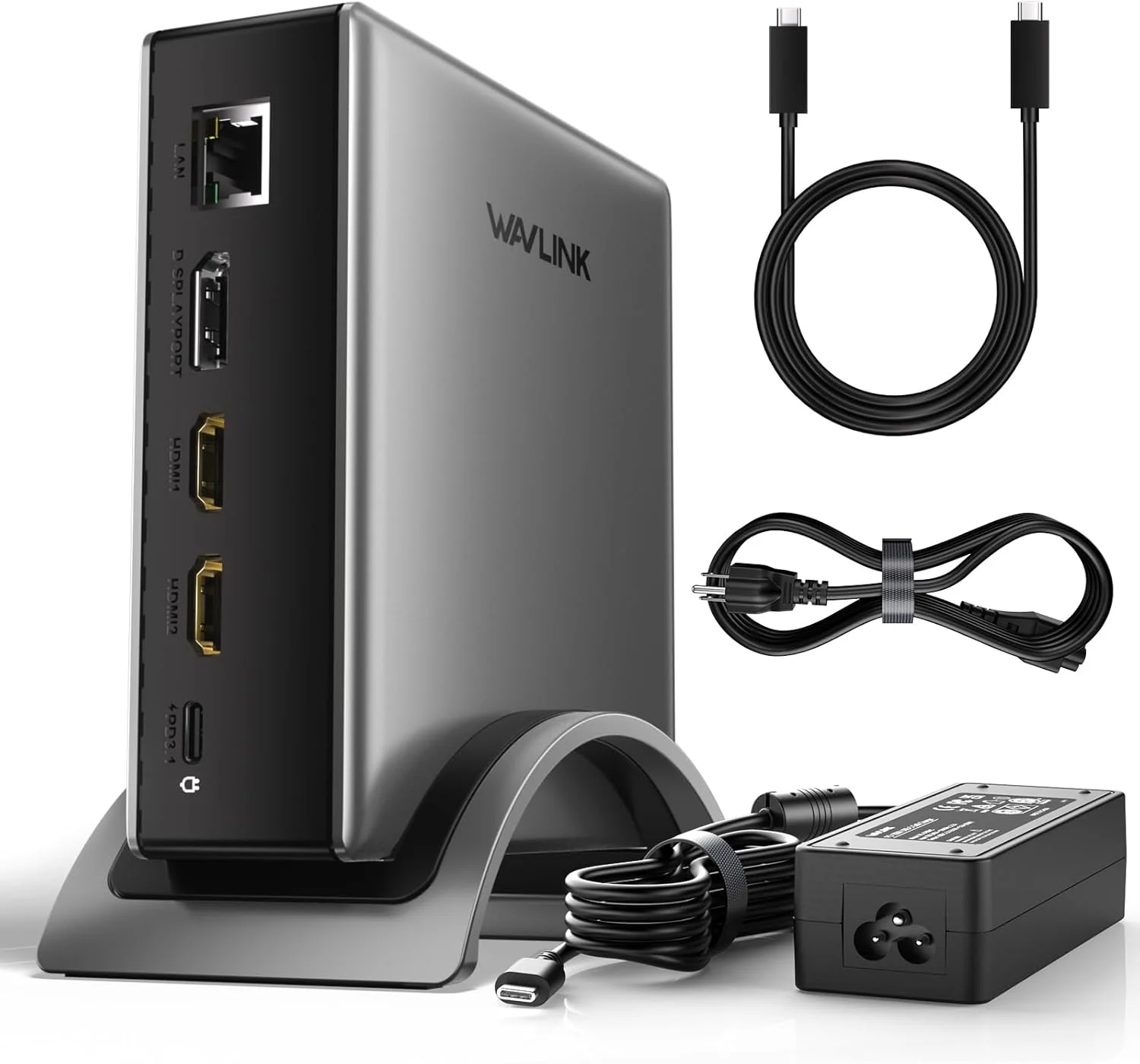 داک استیشن USB C، داک استیشن PD3.1 با 3 مانیتور با 2* DP + HDMI، 8K@30Hz/4K@144Hz، شارژر 140W، USB-C 10Gbps، 2* USB-A 5Gbps، گیگابیت اترنت، صدا/میکروفون، برای ویندوز، دل، اچ پی، لنوو