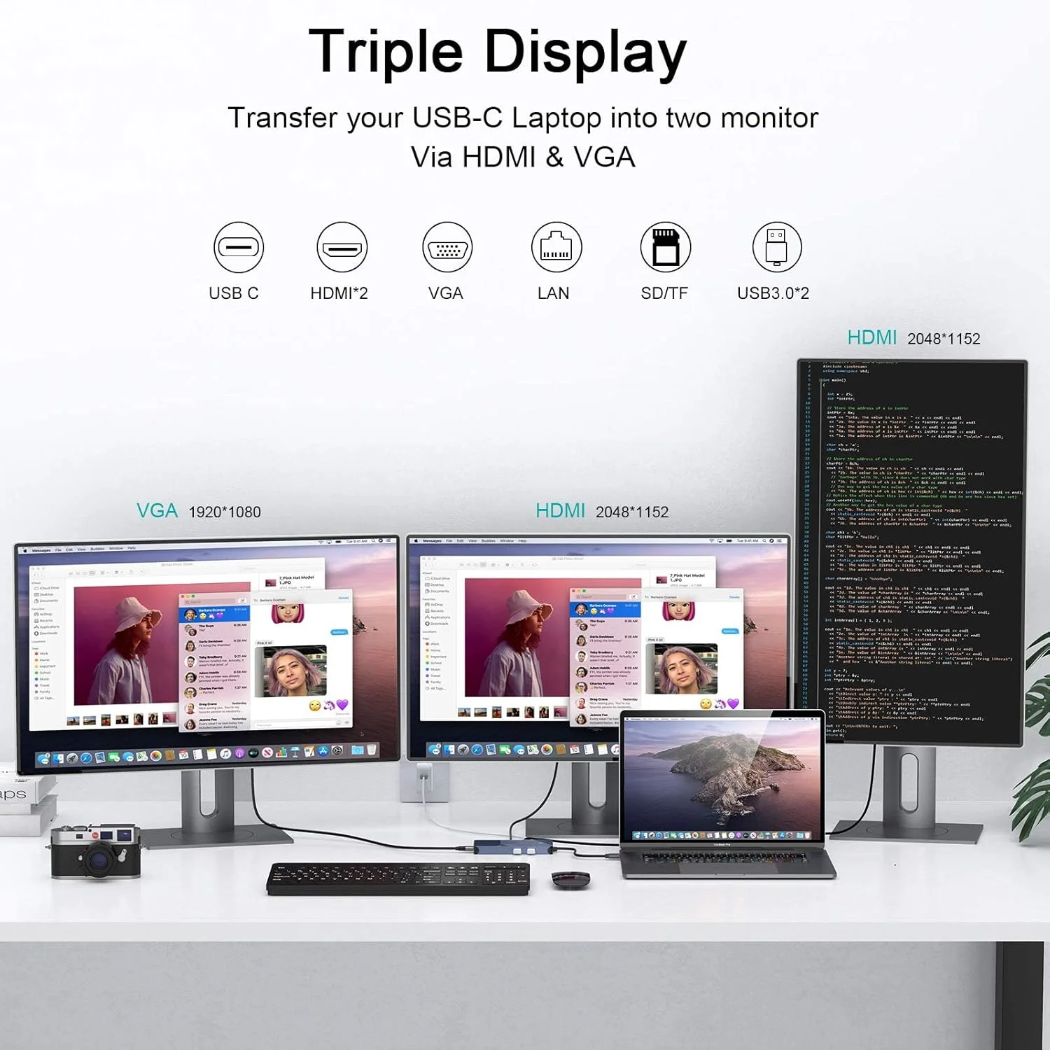 داک استیشن USB، هاب USB C، آداپتور USB 3.0 به دوگانه HDMI VGA، داک استیشن لپ تاپ USB C با نمایشگر سه گانه، سازگار با MacBook M1 داک استیشن USB، هاب USB C، آداپتور USB 3.0 به دوگانه HDMI VGA، داک استیشن لپ تاپ USB C با نمایشگر سه گانه، سازگار با MacBook M1
