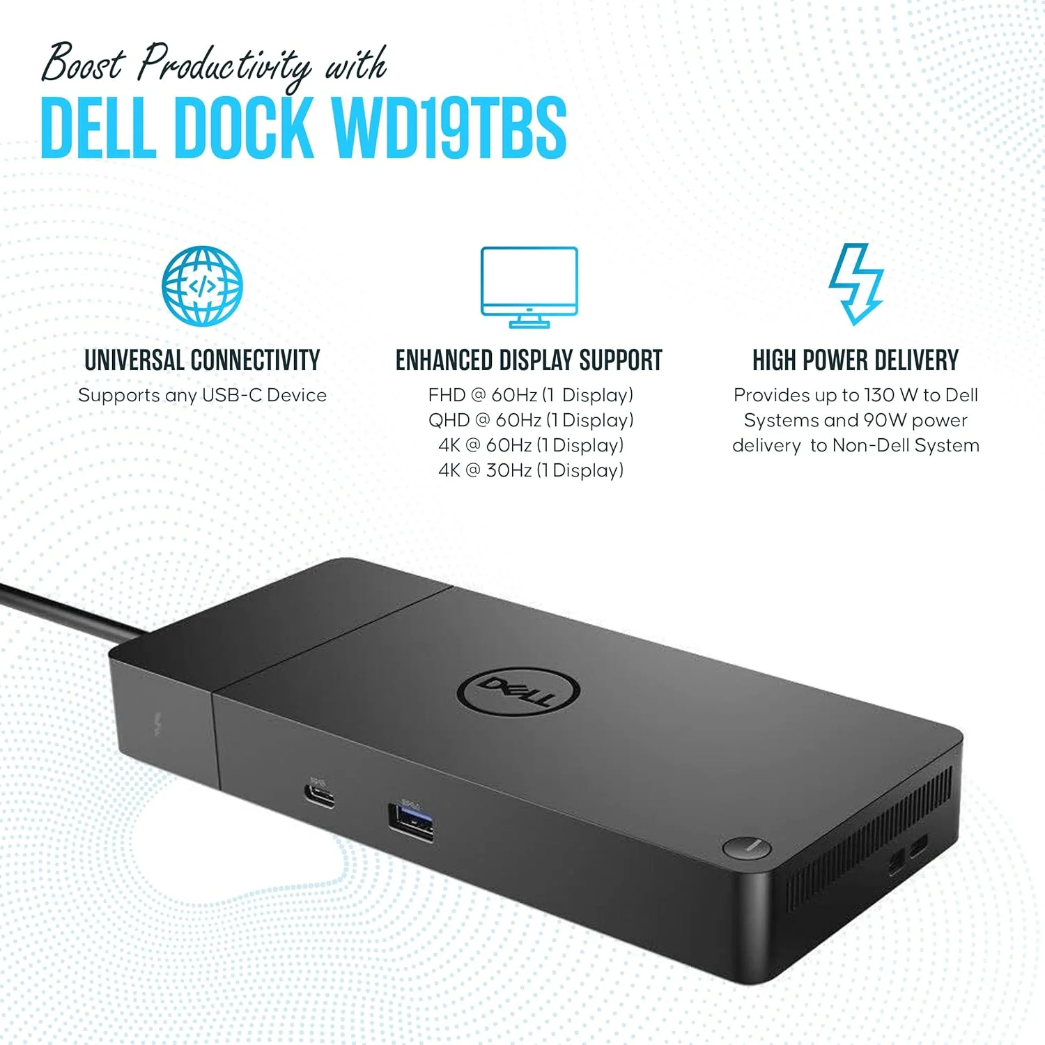 دِل WD19TBS داک تاندربولت - ایستگاه اتصال USB C مانیتور دوگانه با 180، کابل HDMI، کابل DisplayPort - ایستگاه اتصال لپ تاپ و کامپیوتر دِل دِل WD19TBS داک تاندربولت - ایستگاه اتصال USB C مانیتور دوگانه با 180، کابل HDMI، کابل DisplayPort - ایستگاه اتصال لپ تاپ و کامپیوتر دِل