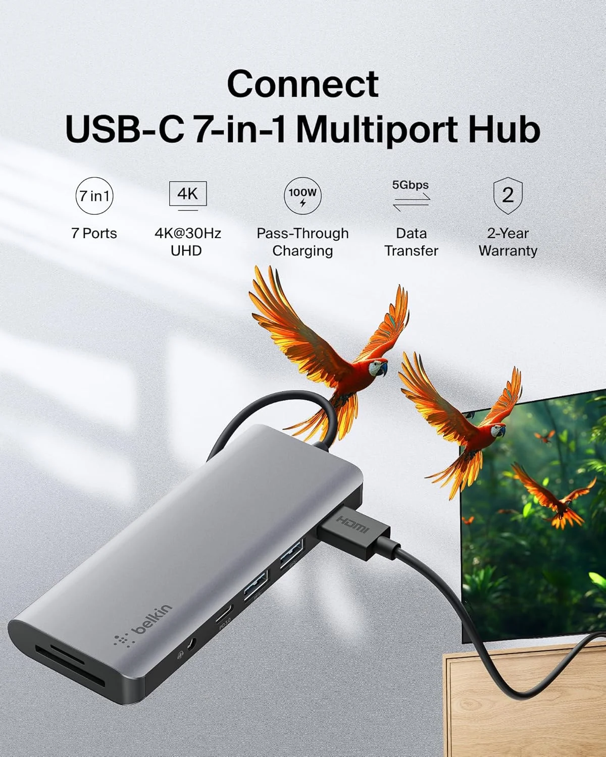 هاب USB-C بلکین، ایستگاه داکینگ 7 در 1 MultiPort برای مک بوک و ویندوز - تحویل برق USB-C 85 واتی 3.0، HDMI 4K 1.4، 2x USB-A 3.0، SD 3.0، Micro SD 3.0 و جک صوتی 3.5 میلی متری هاب USB-C بلکین، ایستگاه داکینگ 7 در 1 MultiPort برای مک بوک و ویندوز - تحویل برق USB-C 85 واتی 3.0، HDMI 4K 1.4، 2x USB-A 3.0، SD 3.0، Micro SD 3.0 و جک صوتی 3.5 میلی متری