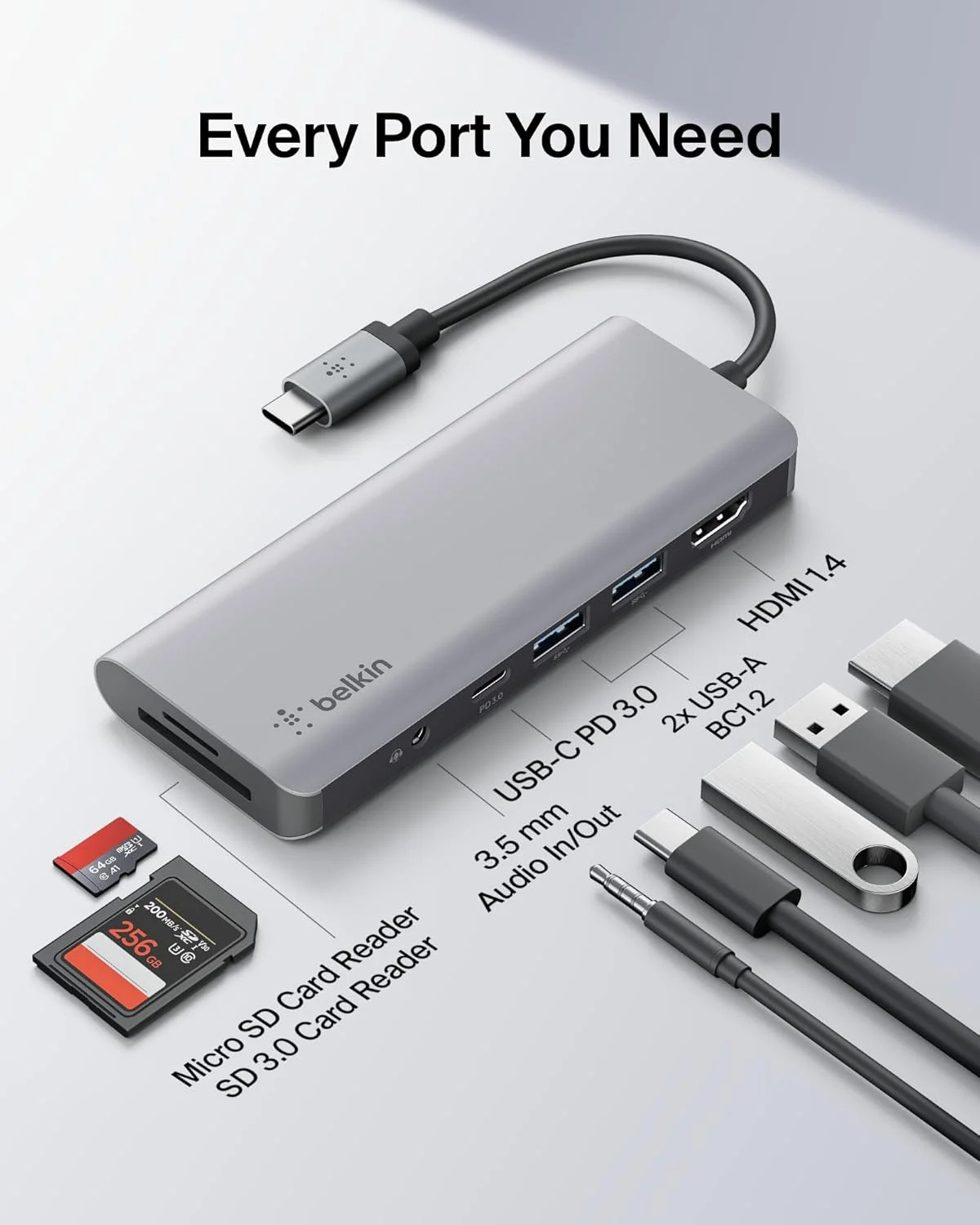 هاب USB-C بلکین، ایستگاه داکینگ 7 در 1 MultiPort برای مک بوک و ویندوز - تحویل برق USB-C 85 واتی 3.0، HDMI 4K 1.4، 2x USB-A 3.0، SD 3.0، Micro SD 3.0 و جک صوتی 3.5 میلی متری هاب USB-C بلکین، ایستگاه داکینگ 7 در 1 MultiPort برای مک بوک و ویندوز - تحویل برق USB-C 85 واتی 3.0، HDMI 4K 1.4، 2x USB-A 3.0، SD 3.0، Micro SD 3.0 و جک صوتی 3.5 میلی متری